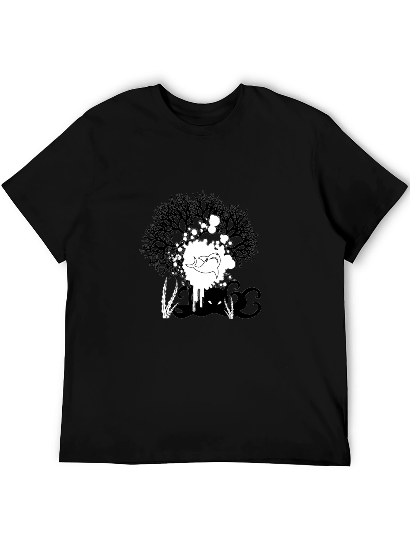 Abstract Graphic Print Tee - Black Casual T-Shirt