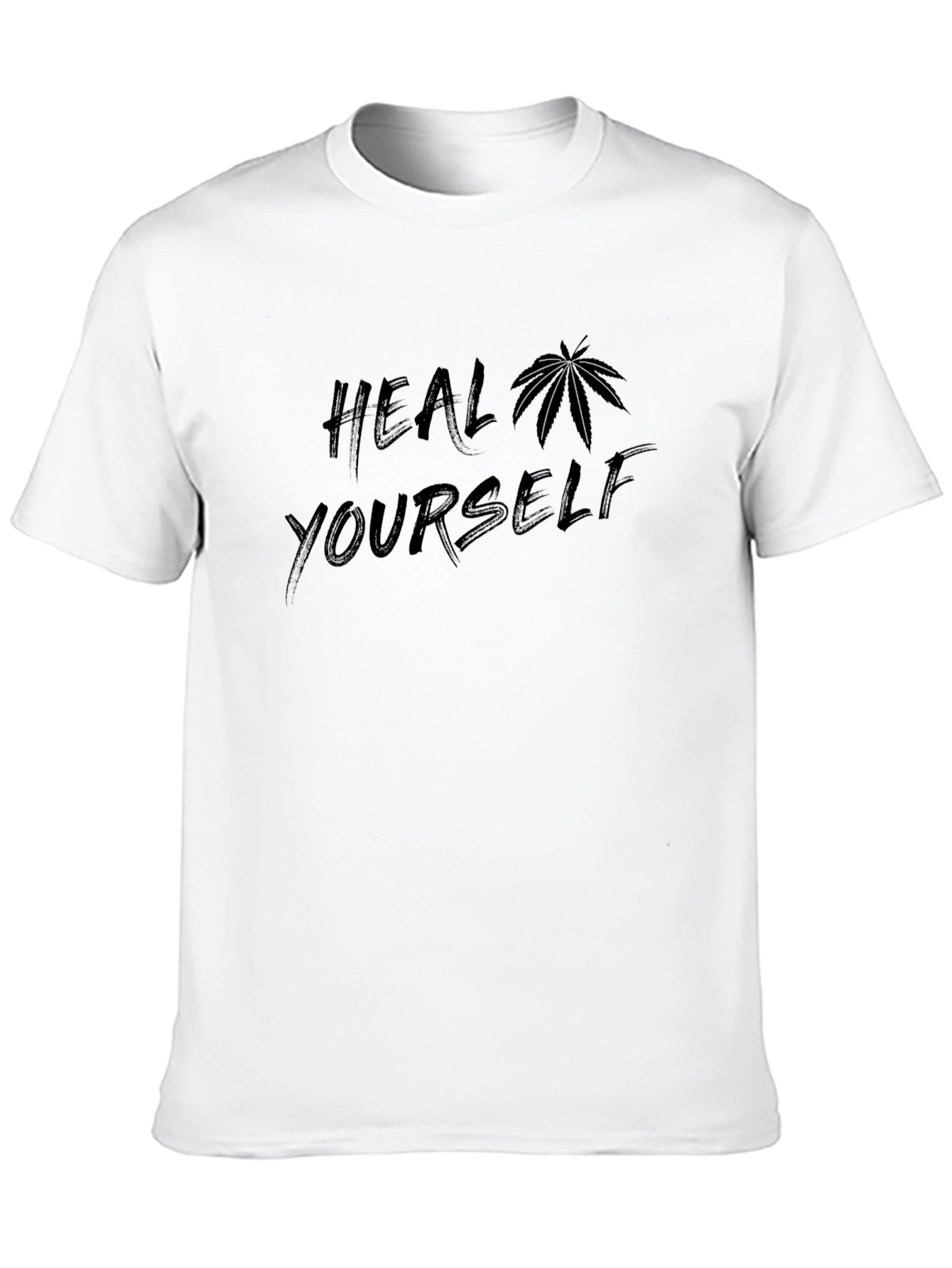 Heal Yourself T-Shirt with Cannabis Leaf Design - Black