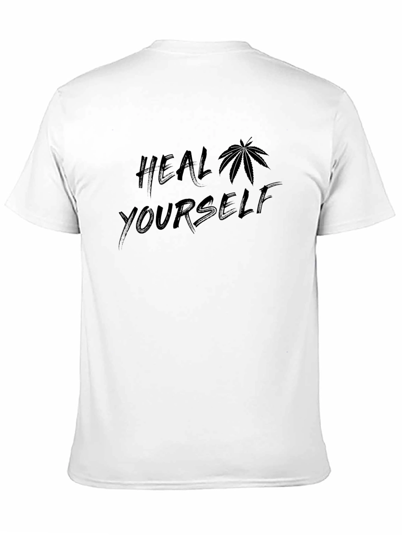 Heal Yourself T-Shirt with Cannabis Leaf Design - Black