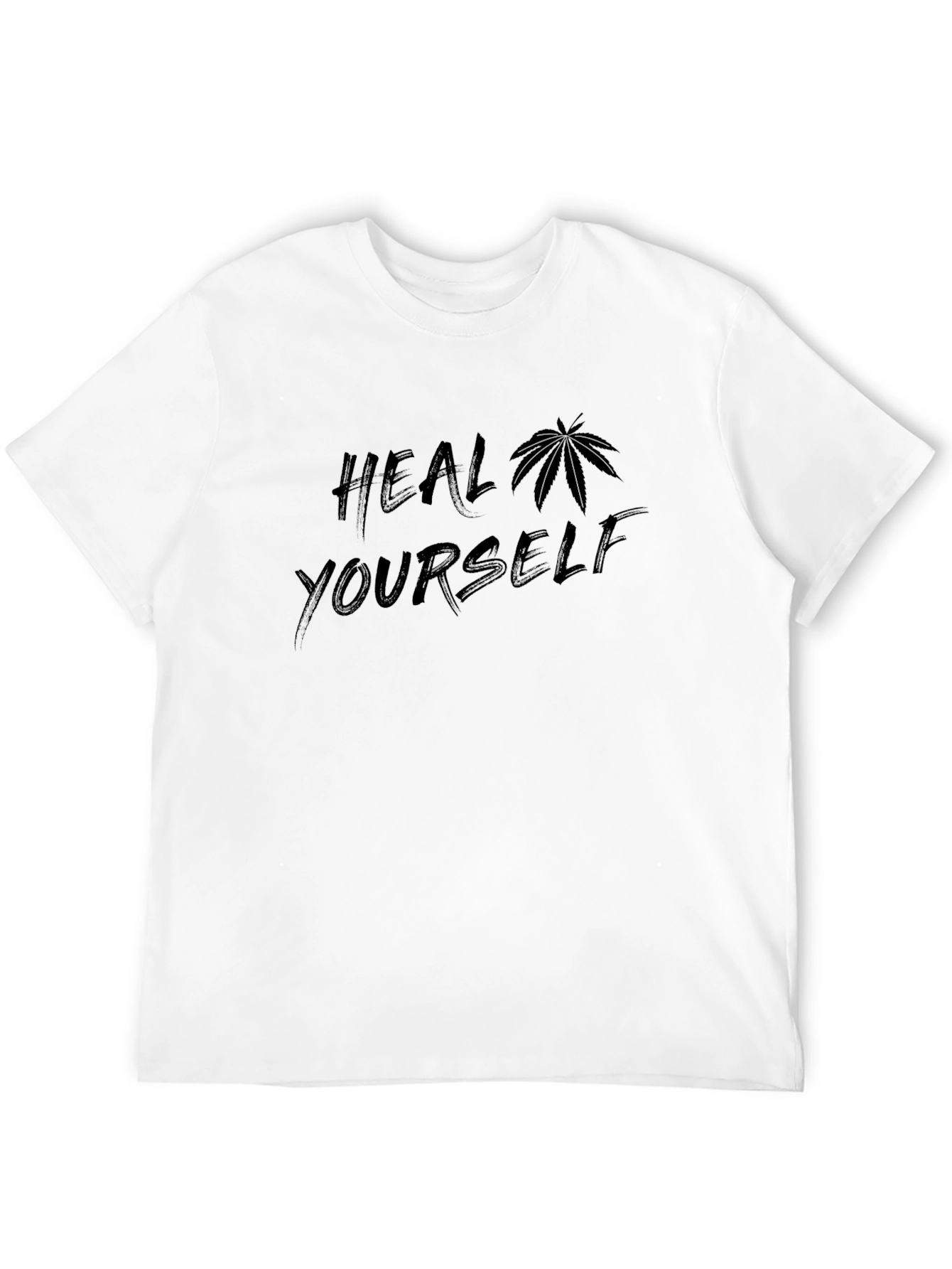 Heal Yourself T-Shirt with Cannabis Leaf Design - Black