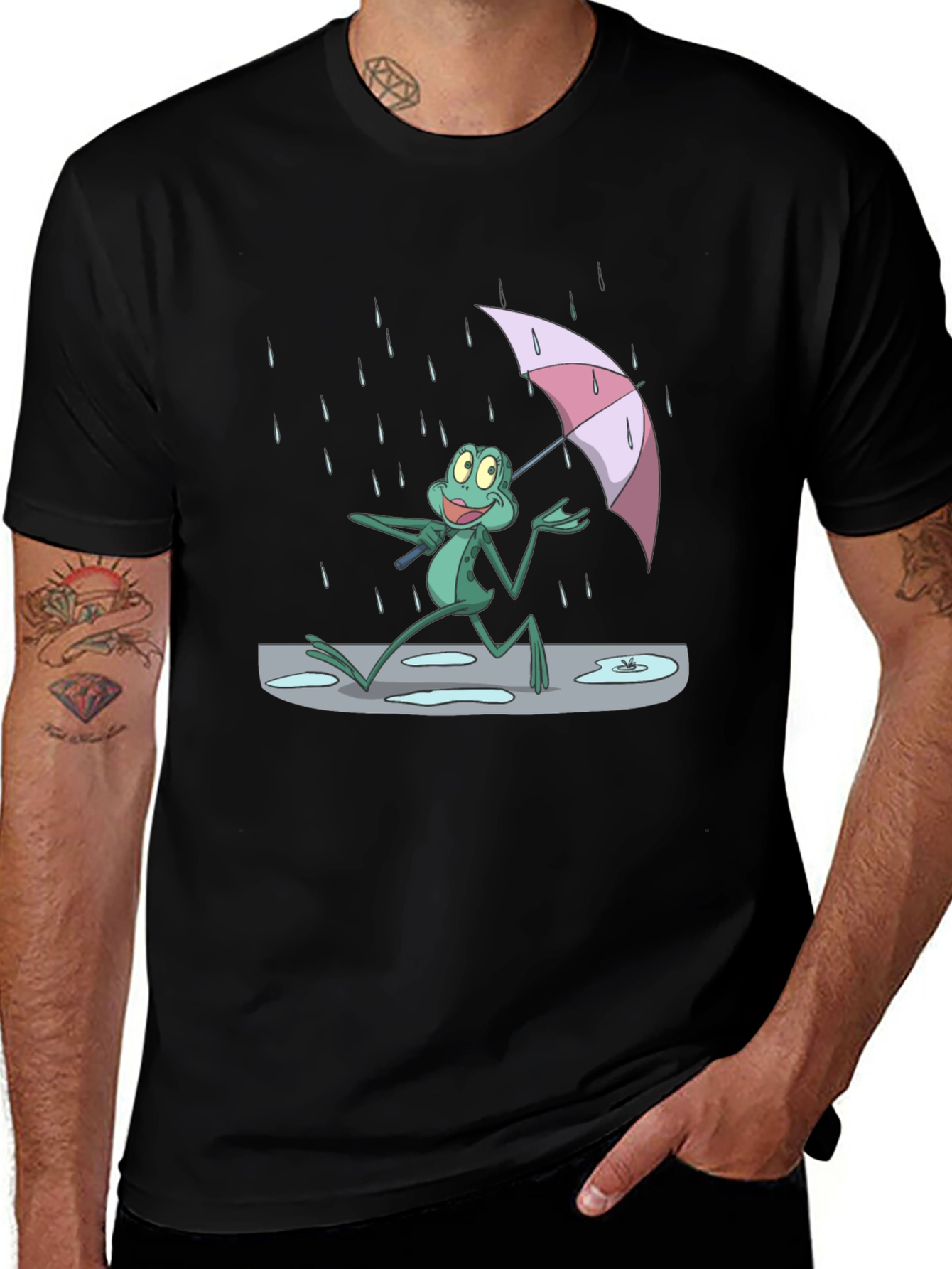 Frog Under Umbrella T-Shirt - Cartoon Print
