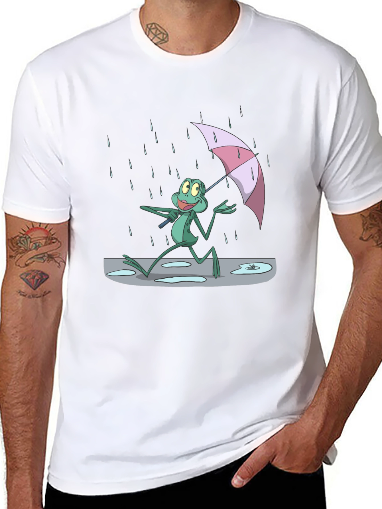 Frog Under Umbrella T-Shirt - Cartoon Print
