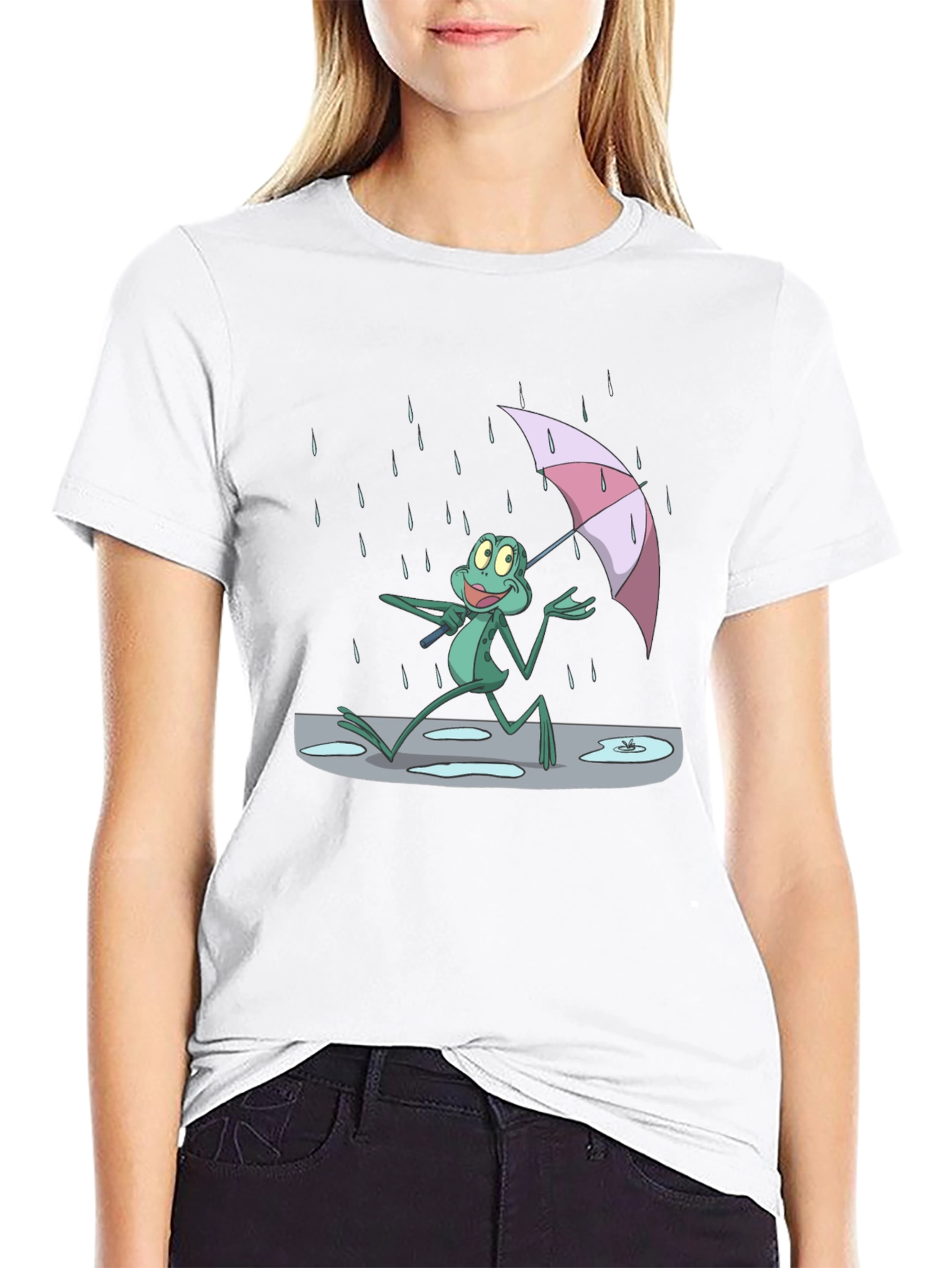 Frog Under Umbrella T-Shirt - Cartoon Print