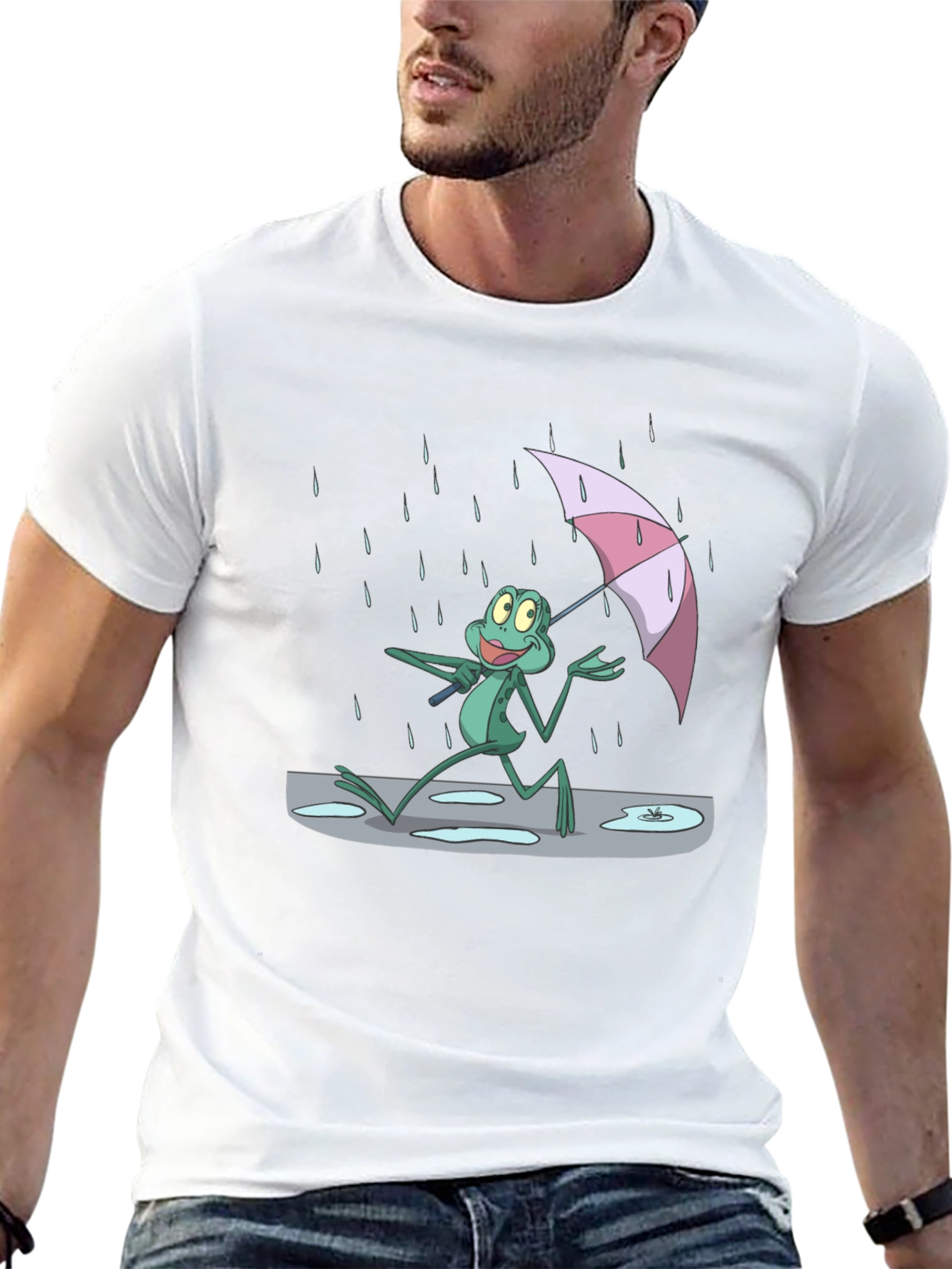 Frog Under Umbrella T-Shirt - Cartoon Print