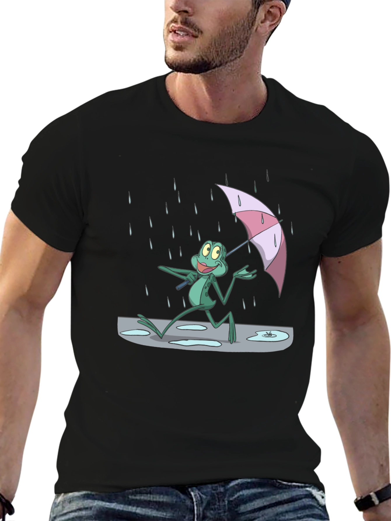 Frog Under Umbrella T-Shirt - Cartoon Print