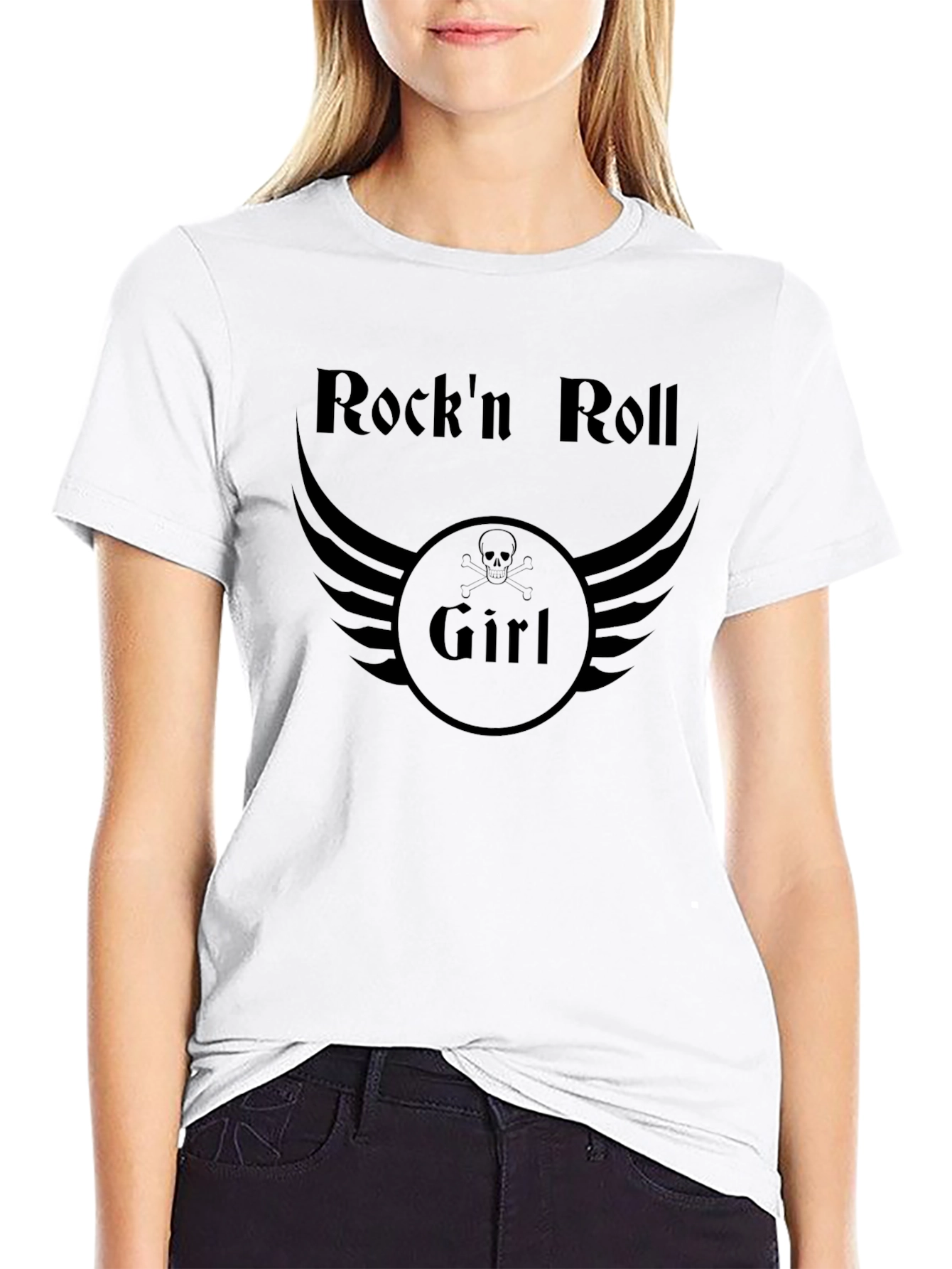 Rockn Roll Girl T-Shirt - Skull Wings Design