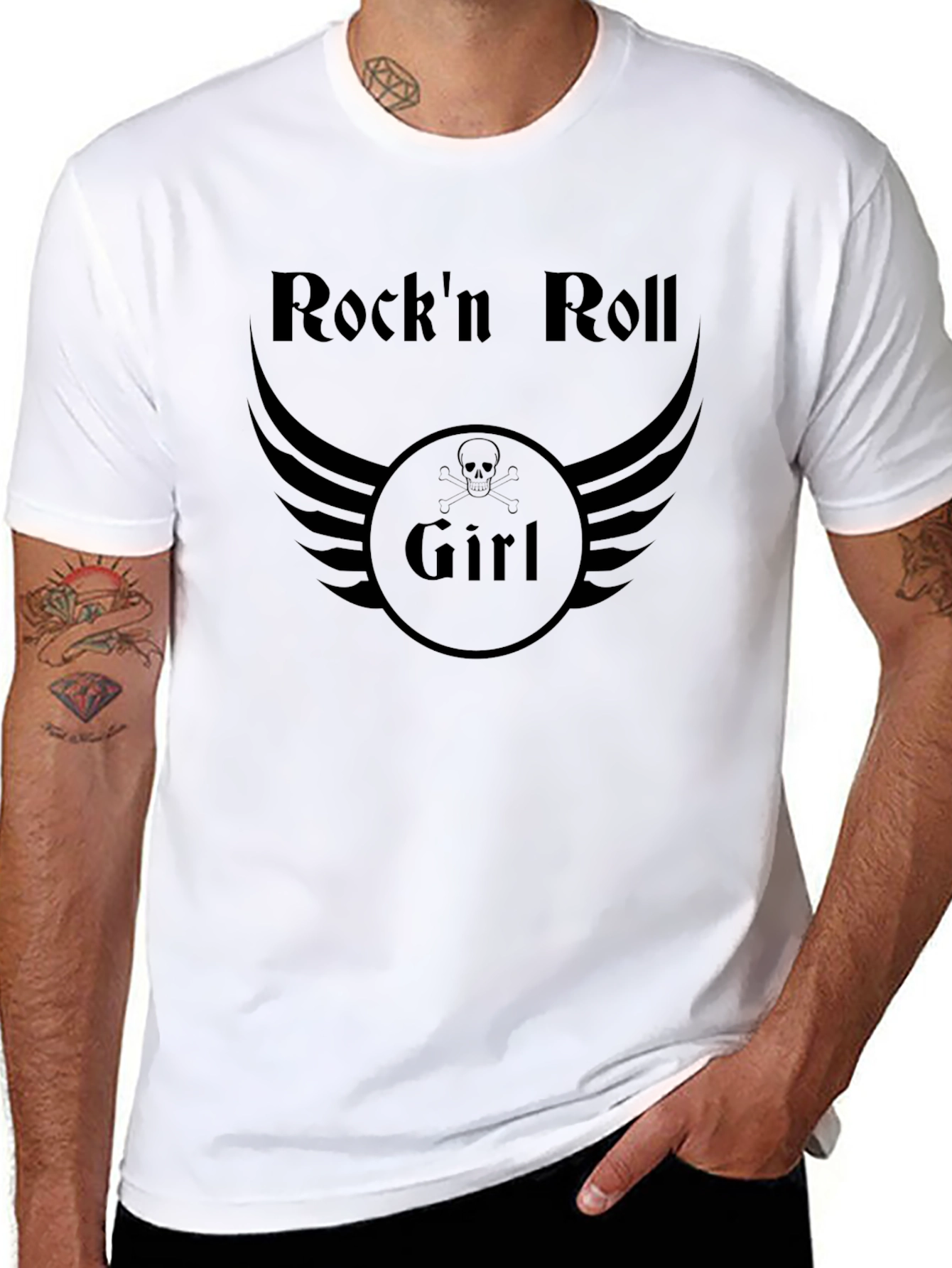 Rockn Roll Girl T-Shirt - Skull Wings Design