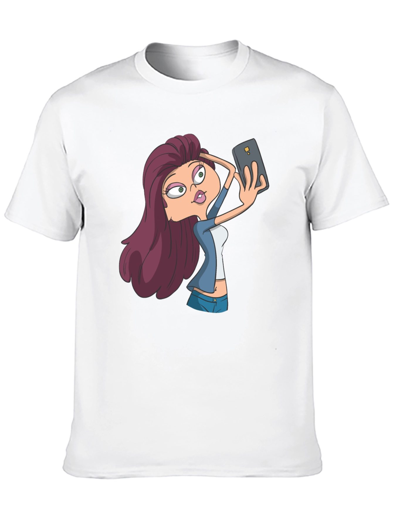Selfie Cartoon Girl T-Shirt - Stylish Graphic Tee