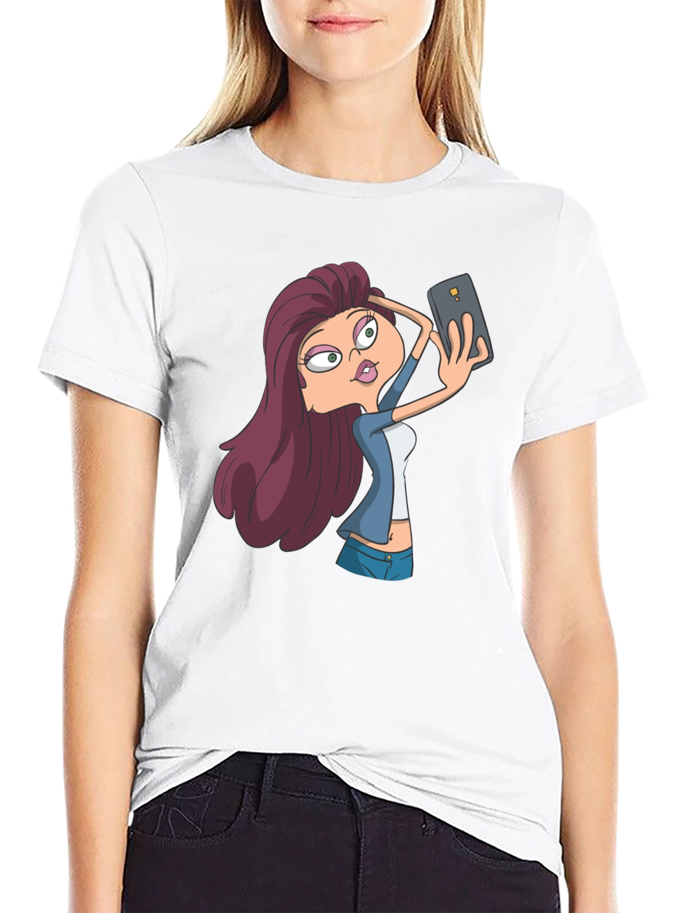 Selfie Cartoon Girl T-Shirt - Stylish Graphic Tee