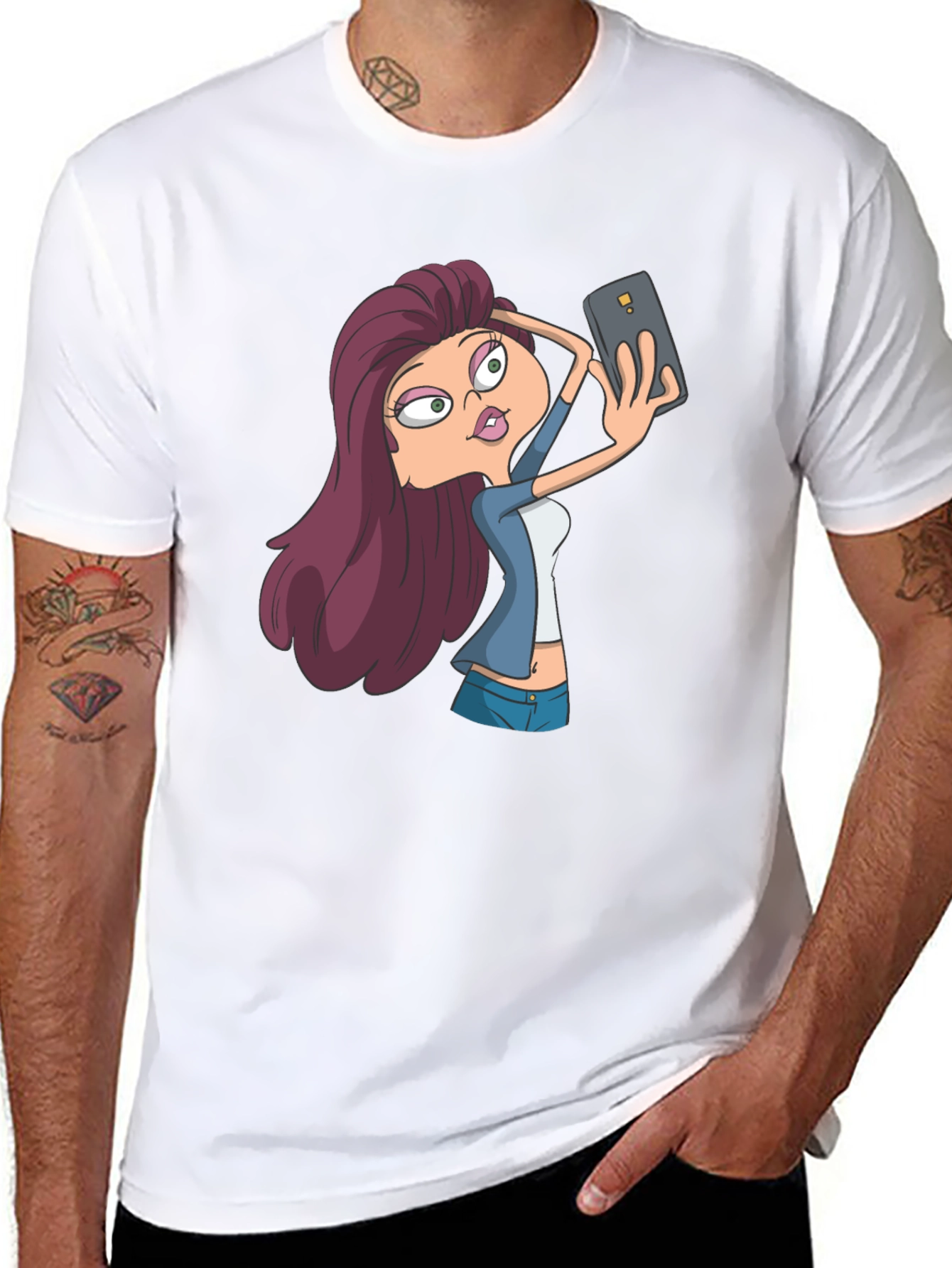 Selfie Cartoon Girl T-Shirt - Stylish Graphic Tee