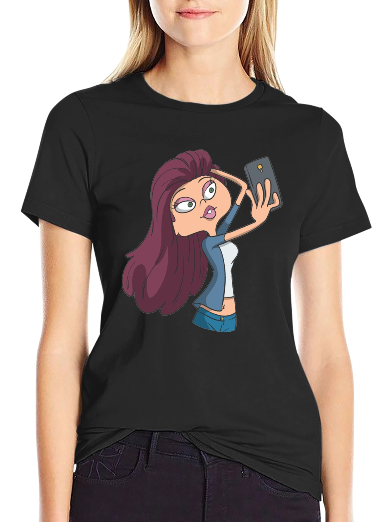 Selfie Cartoon Girl T-Shirt - Stylish Graphic Tee