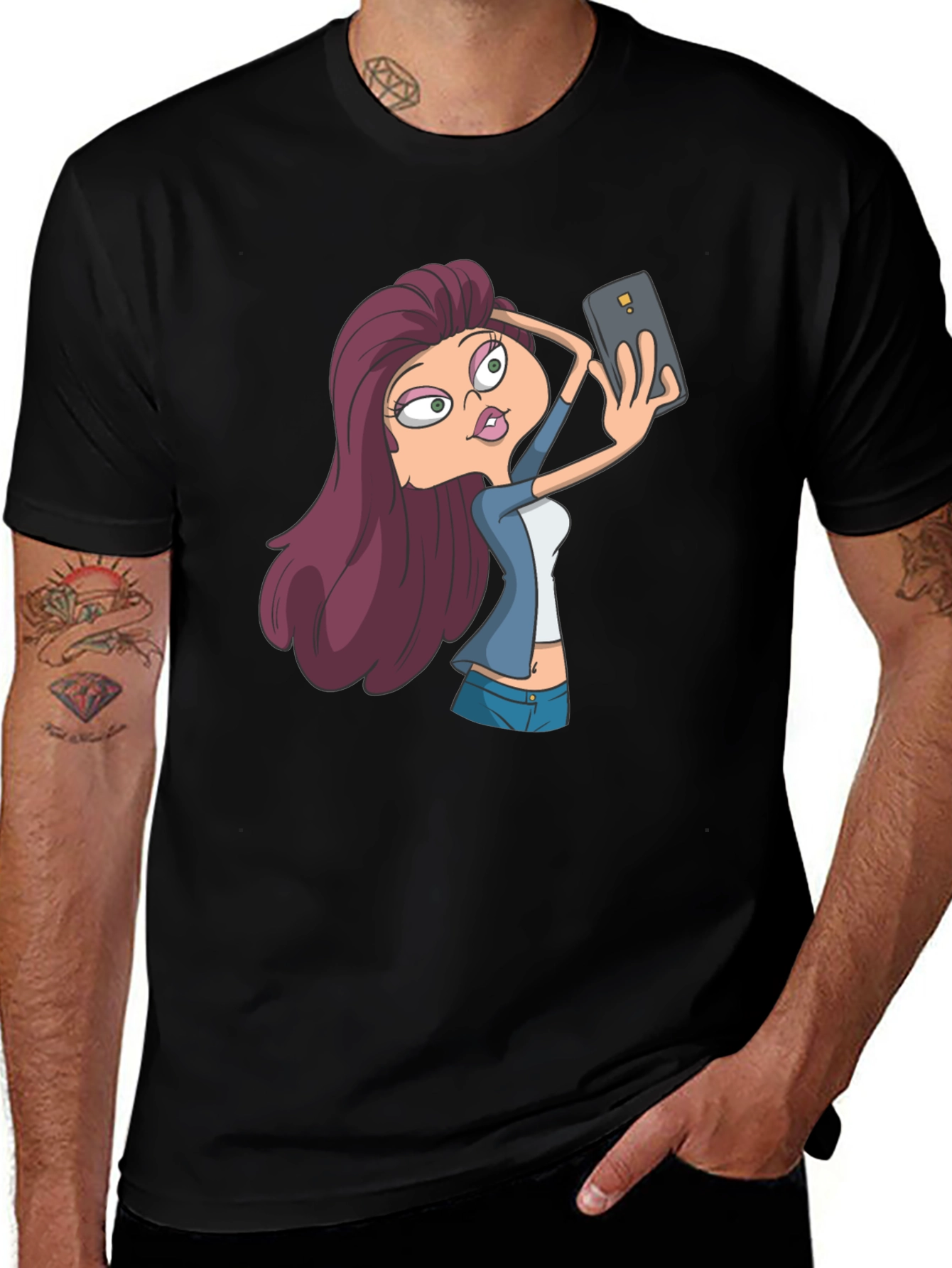 Selfie Cartoon Girl T-Shirt - Stylish Graphic Tee