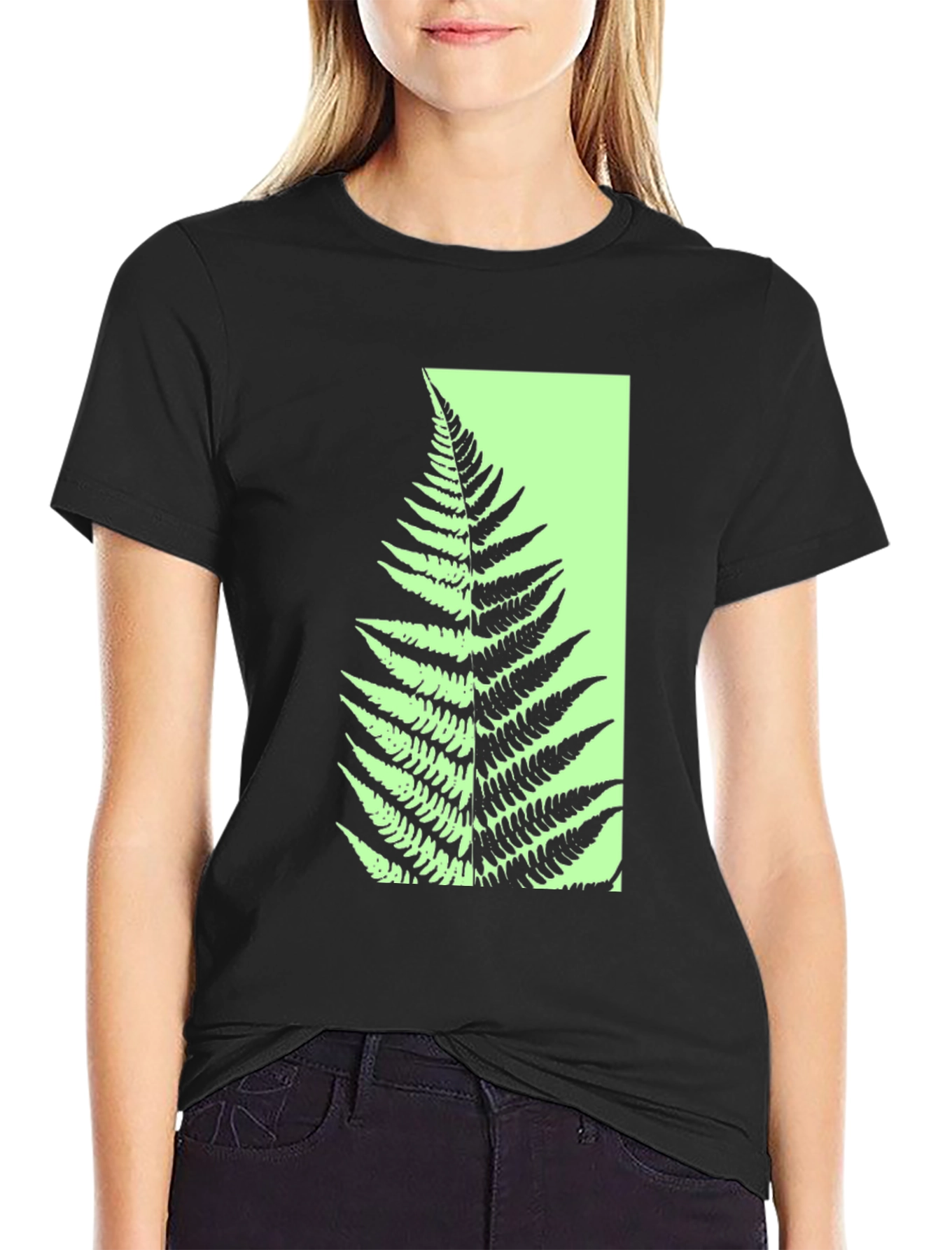 Botanical Fern Graphic Tee - Black Cotton Blend