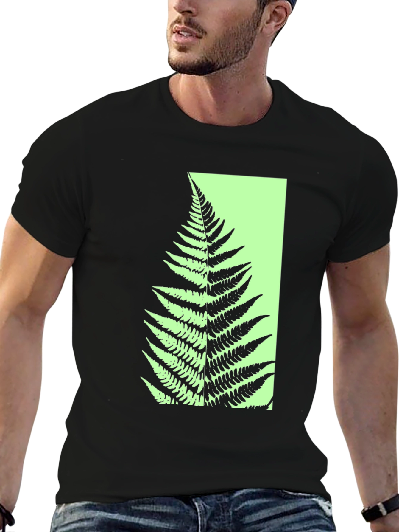Botanical Fern Graphic Tee - Black Cotton Blend
