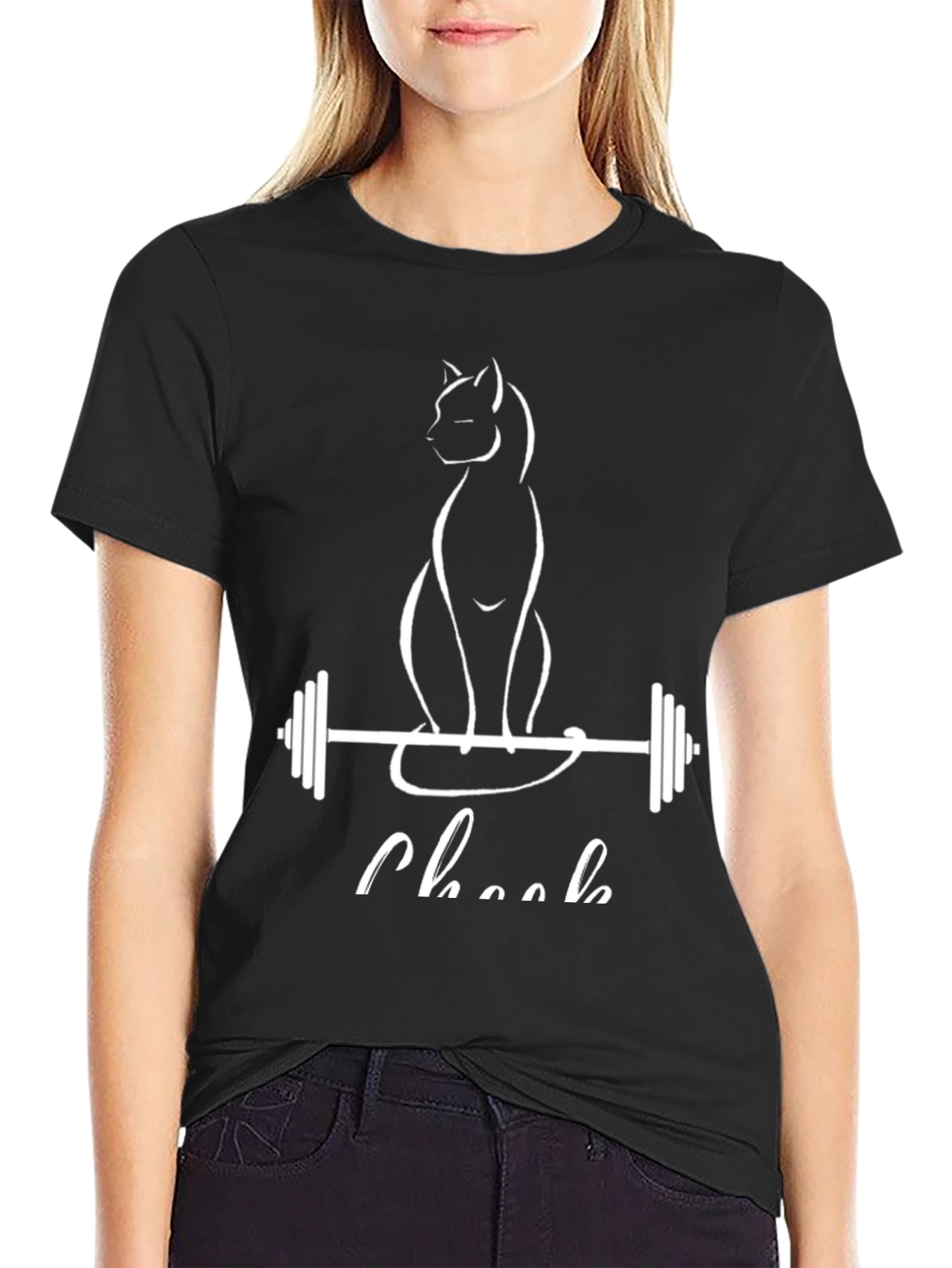 Cat Lifting Weights Black T-Shirt - Gym Humor