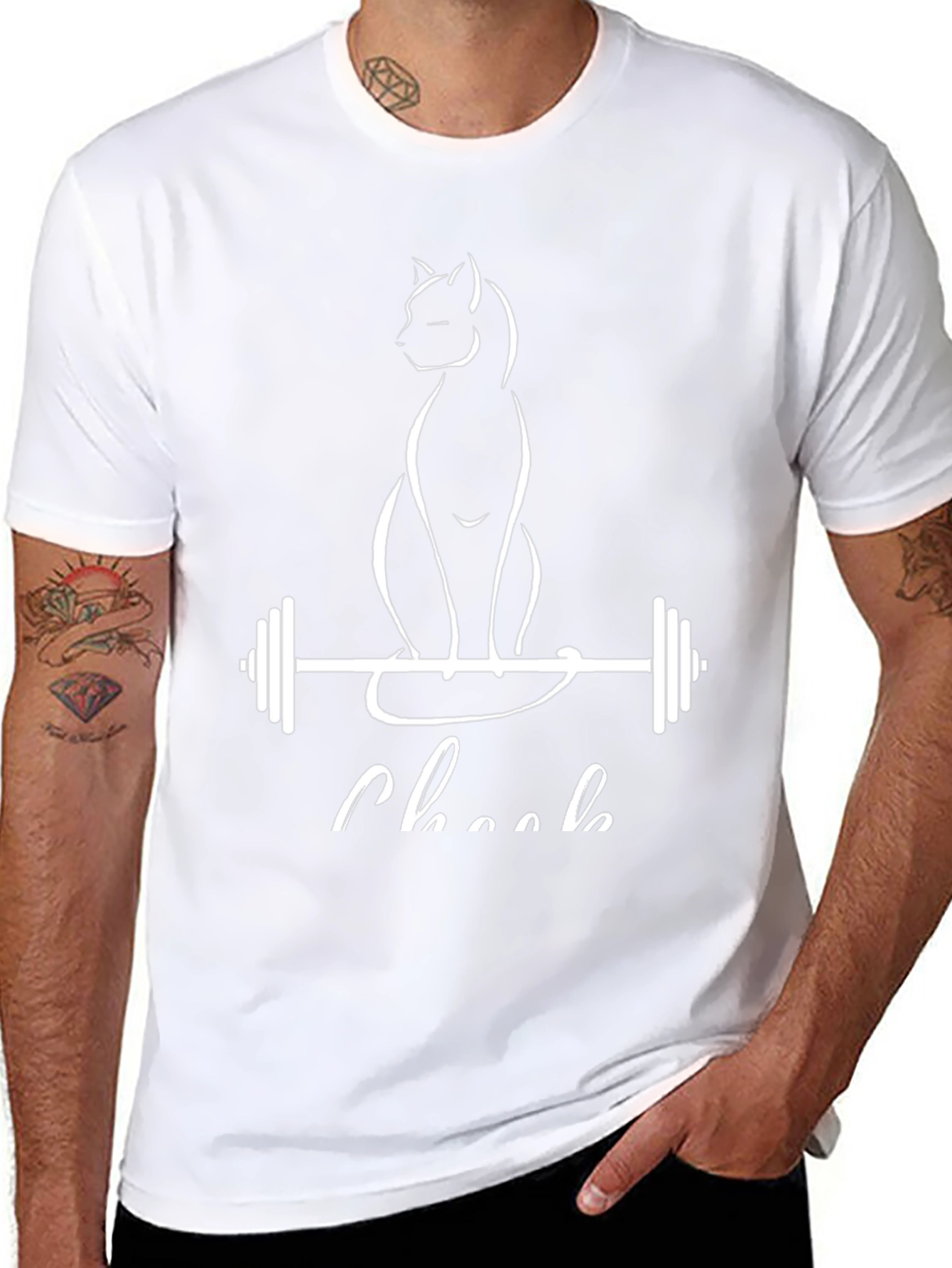 Cat Lifting Weights Black T-Shirt - Gym Humor