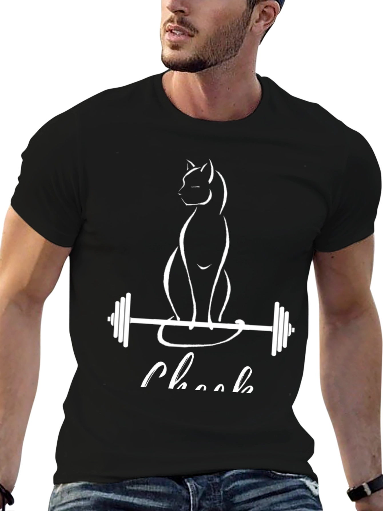 Cat Lifting Weights Black T-Shirt - Gym Humor