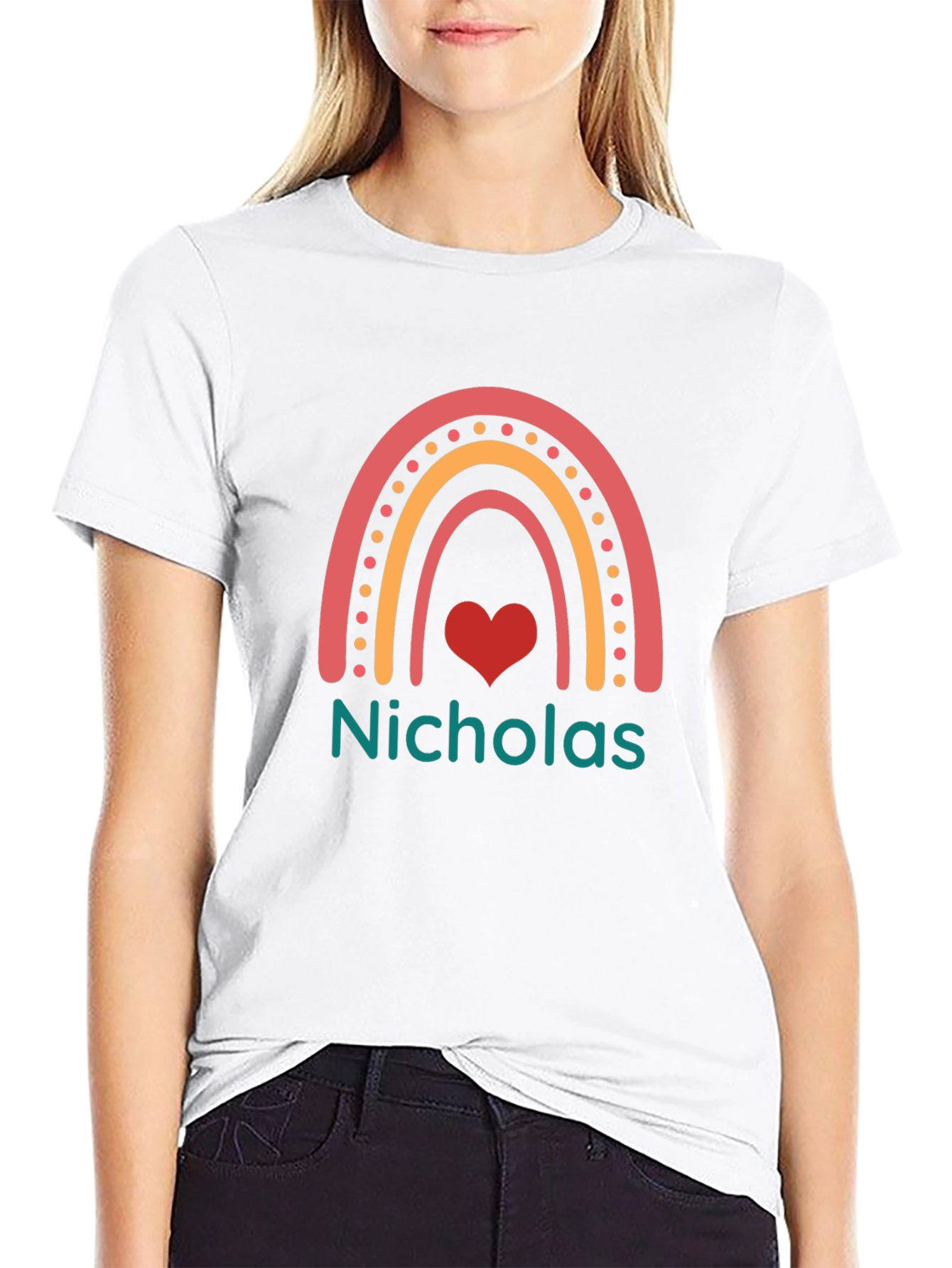 Personalized Nicholas Rainbow Heart T-Shirt