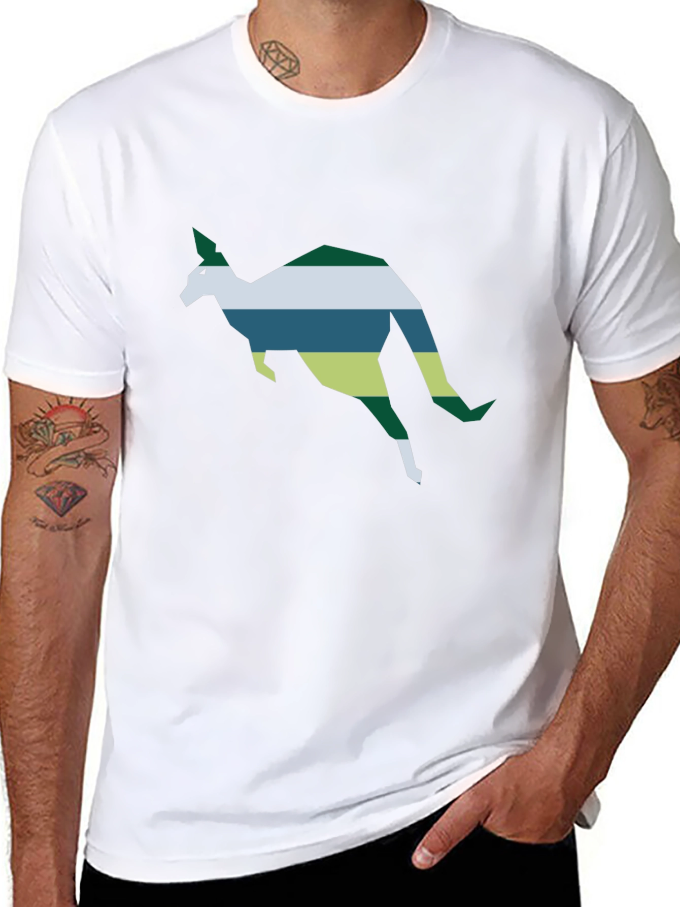 Geometric Kangaroo Tee - Stylish Black Cotton Shirt