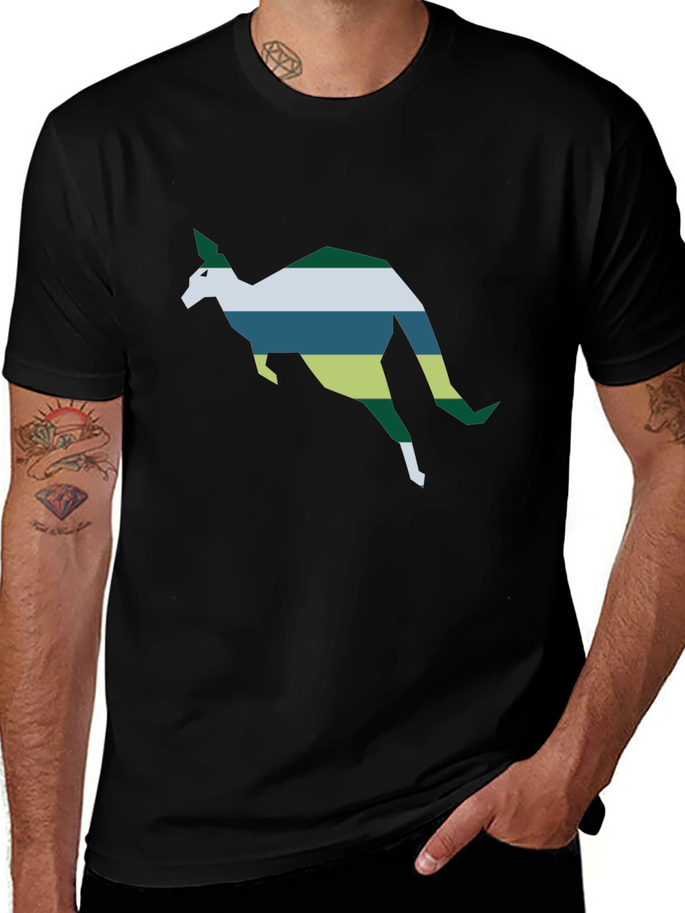 Geometric Kangaroo Tee - Stylish Black Cotton Shirt