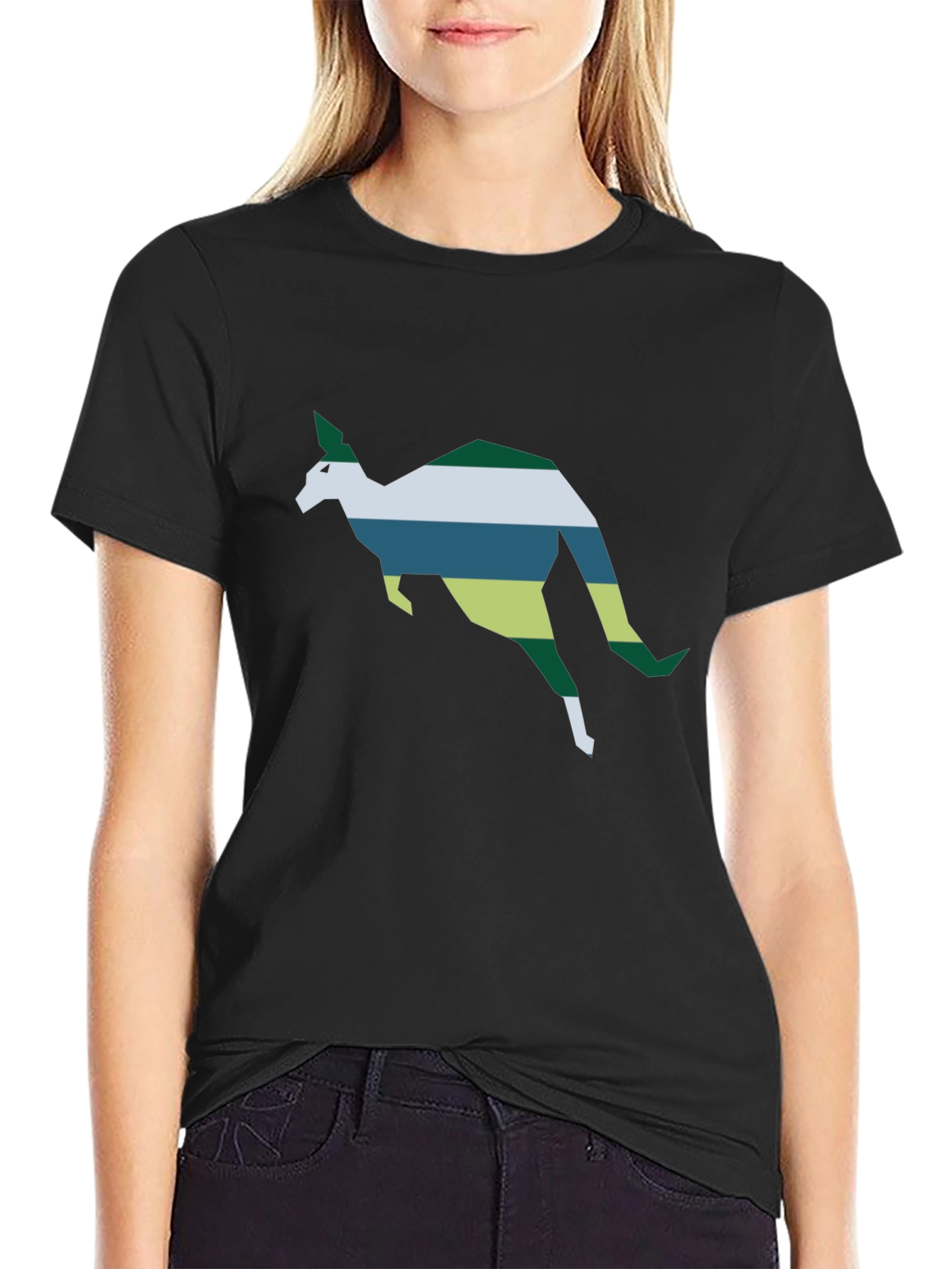 Geometric Kangaroo Tee - Stylish Black Cotton Shirt