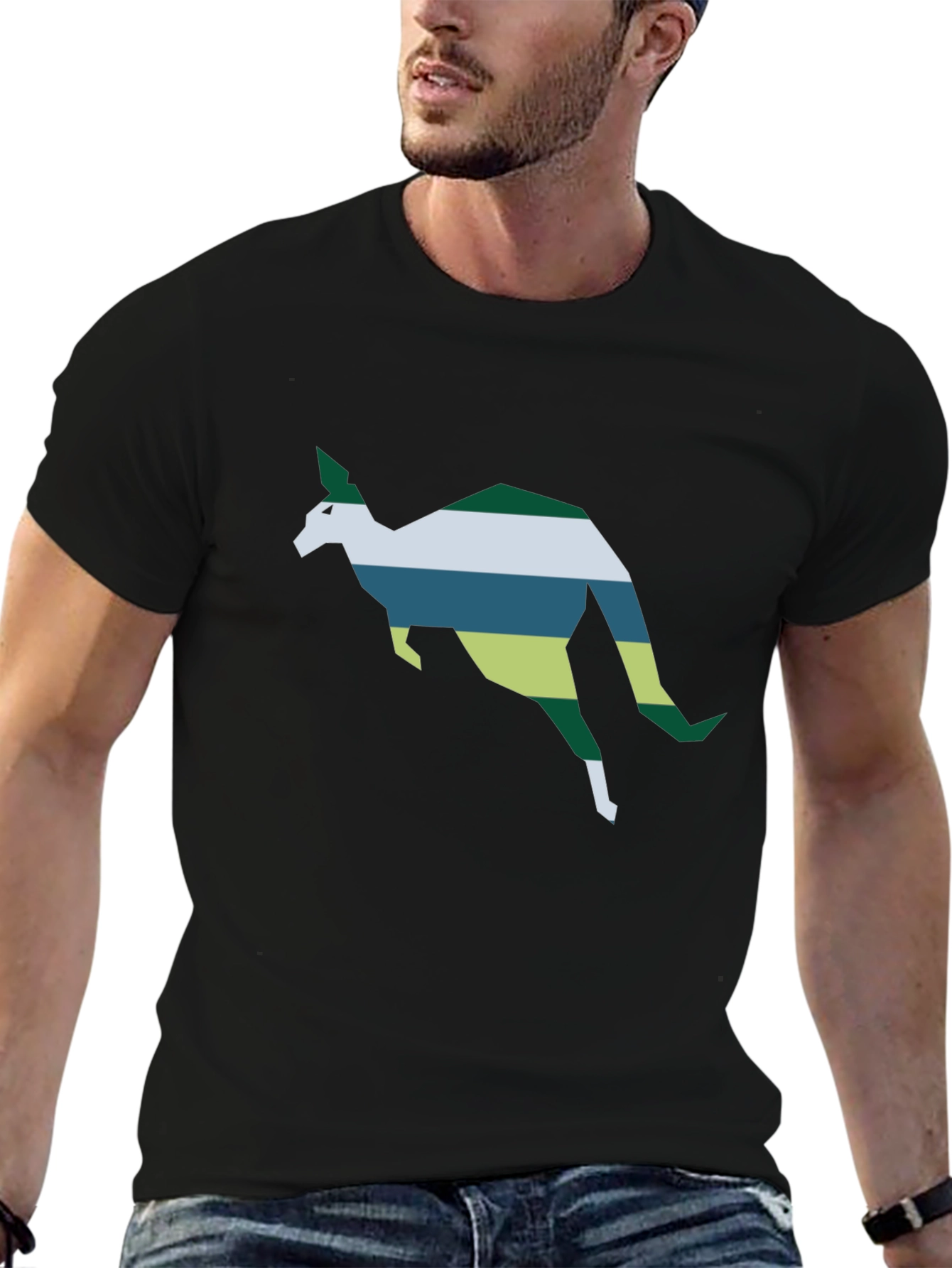 Geometric Kangaroo Tee - Stylish Black Cotton Shirt