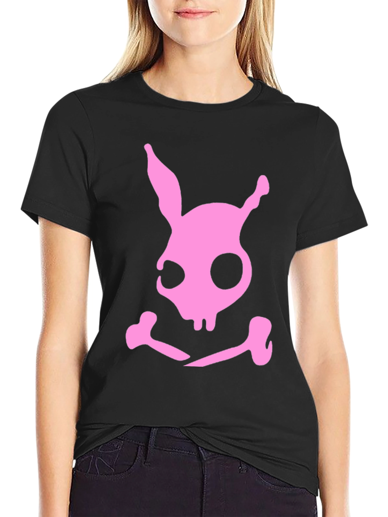 Skull Bunny Graphic T-Shirt - Black