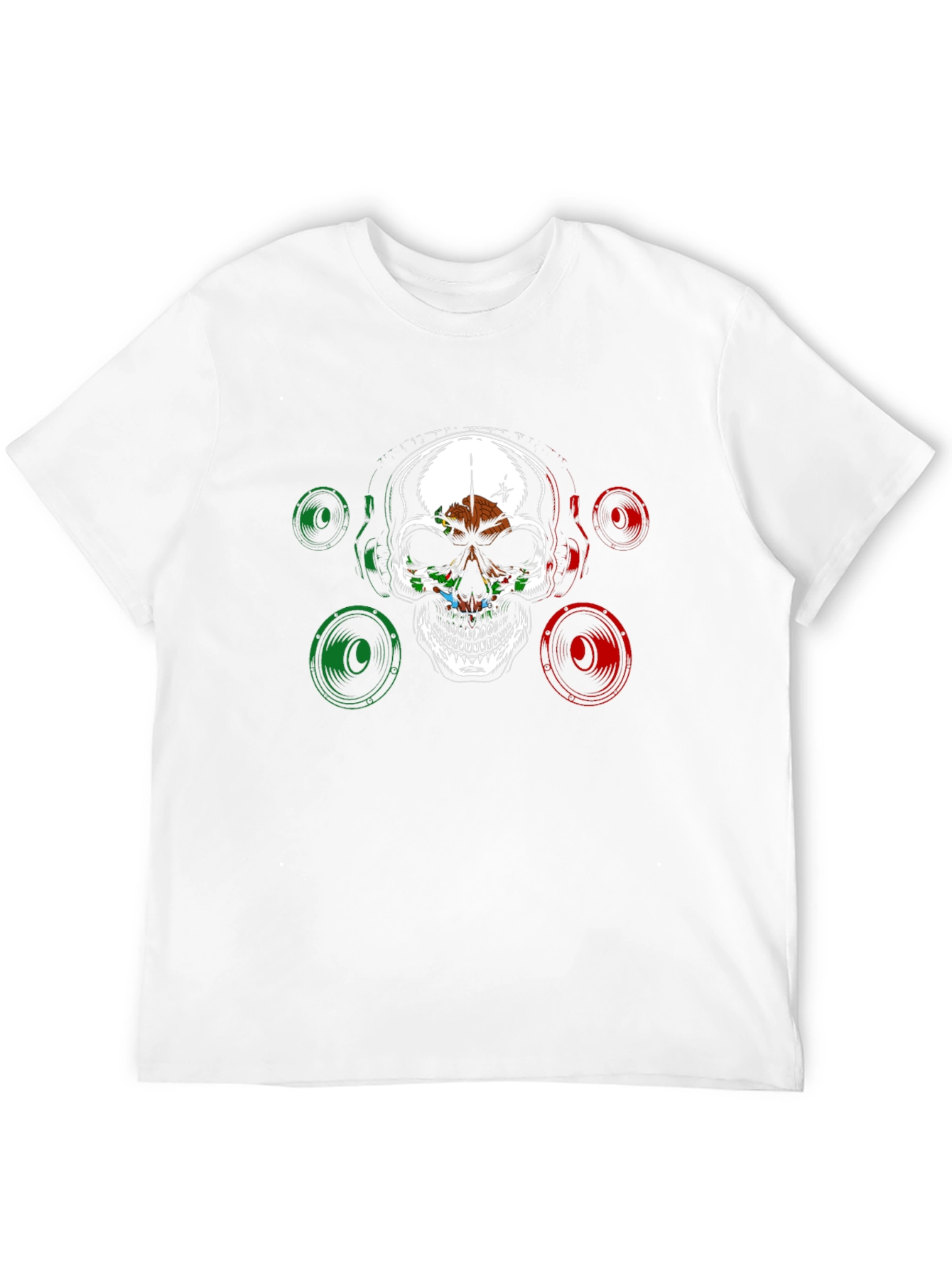 Skull & Speaker Graphic Tee - Mexican Flag Design