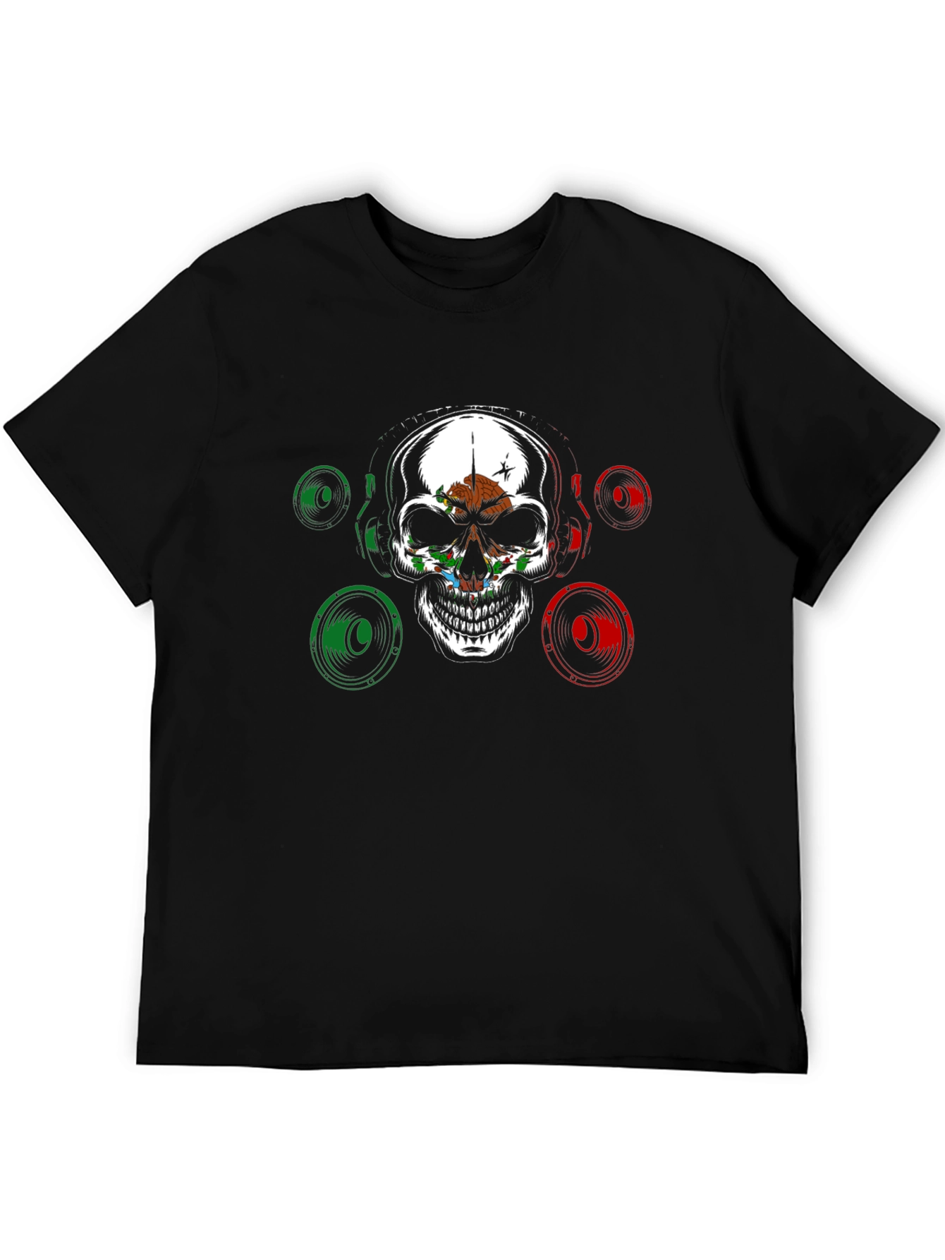 Skull & Speaker Graphic Tee - Mexican Flag Design