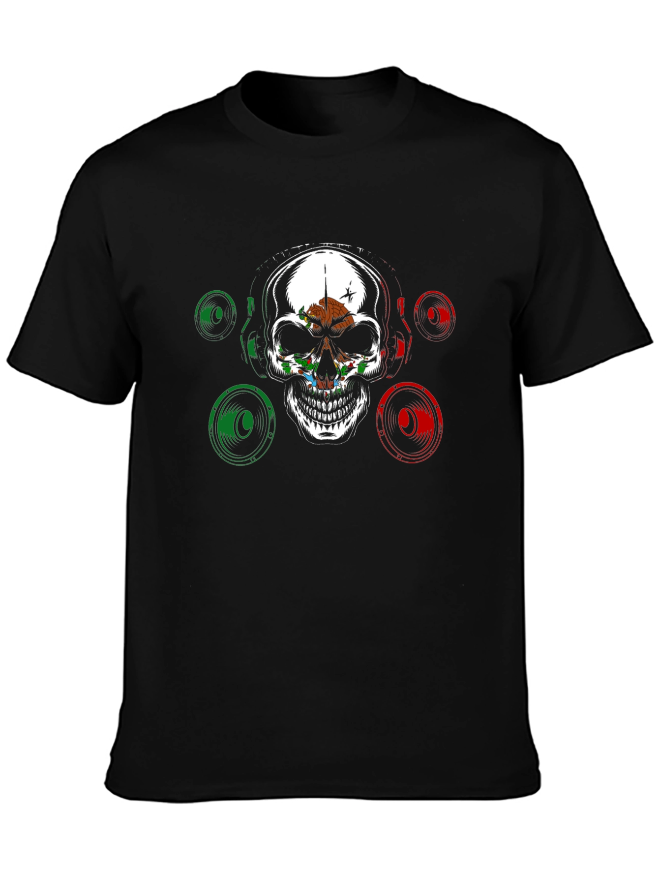 Skull & Speaker Graphic Tee - Mexican Flag Design