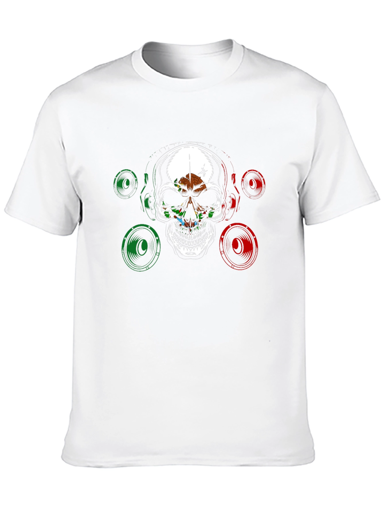 Skull & Speaker Graphic Tee - Mexican Flag Design
