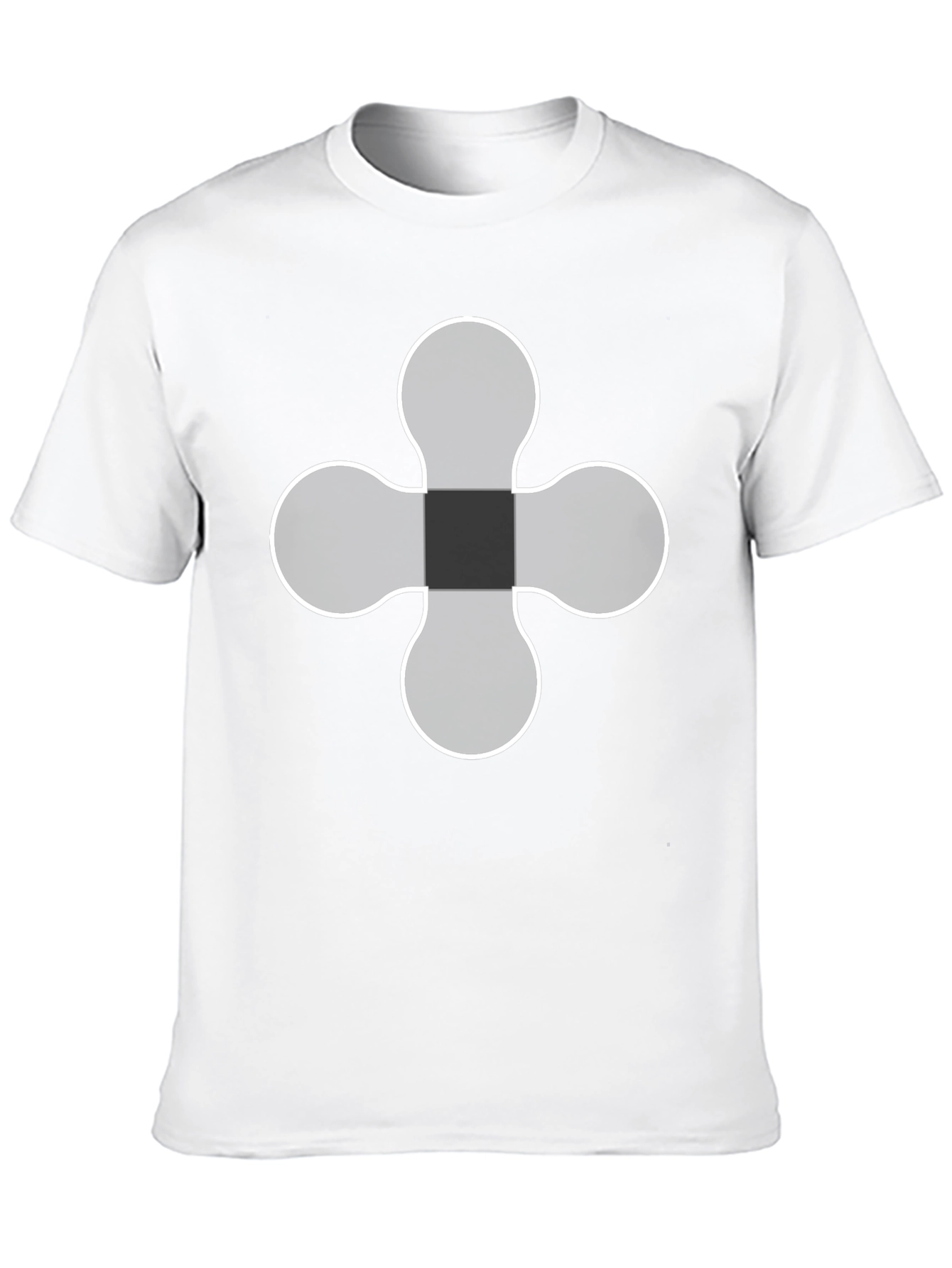Black T-Shirt with White Four-Leaf Clover Design