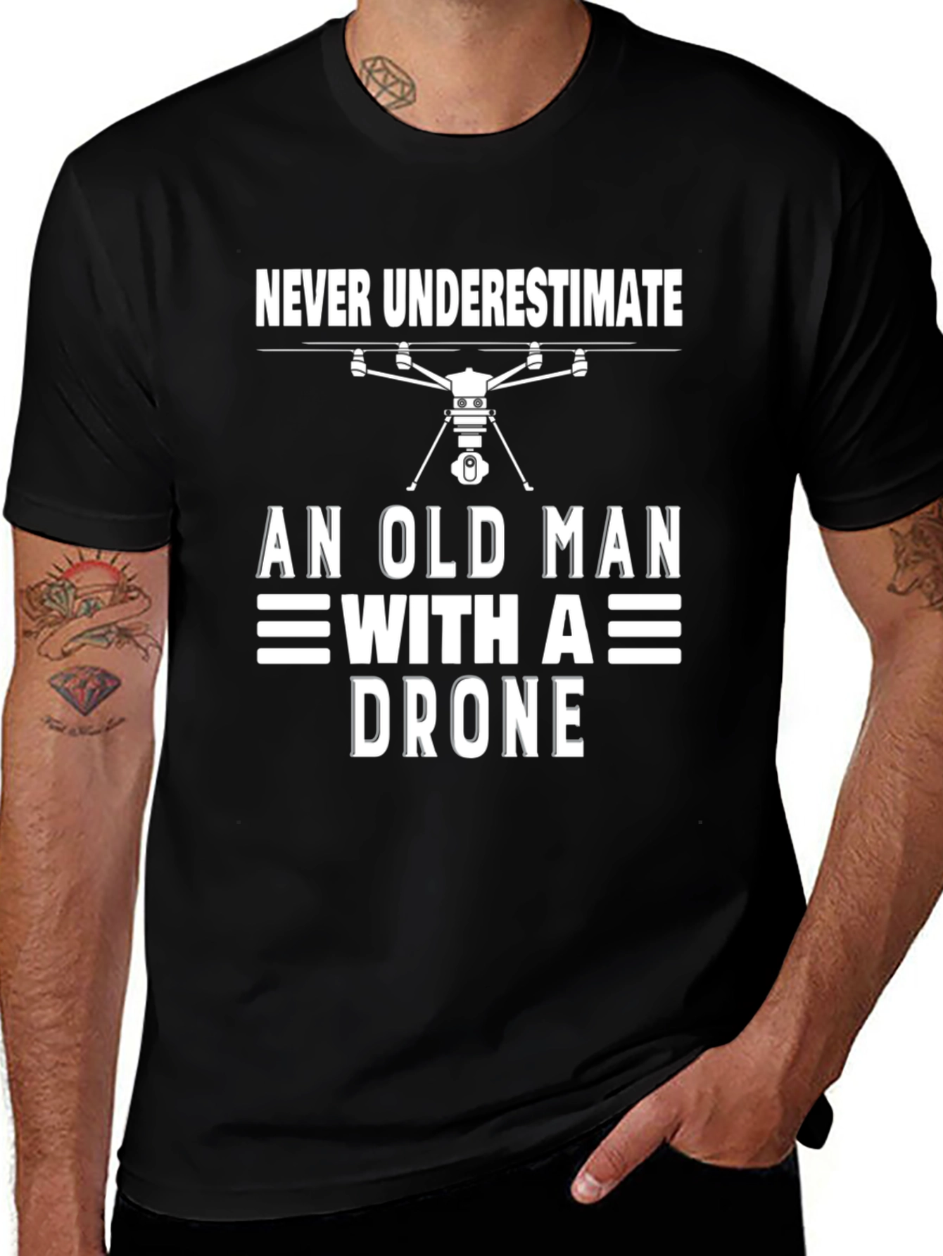 Never Underestimate Old Man with Drone T-Shirt