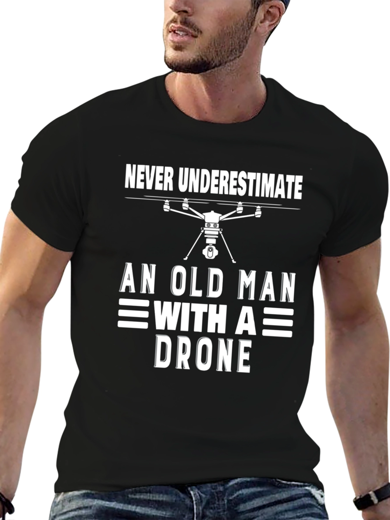 Never Underestimate Old Man with Drone T-Shirt