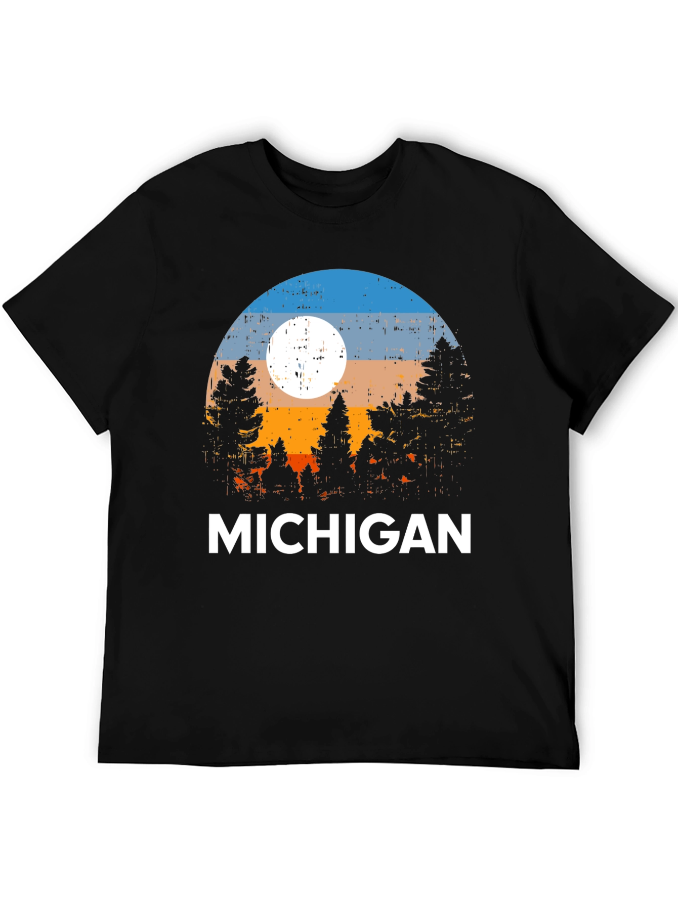 Michigan Forest T-Shirt - Retro Sunset Design