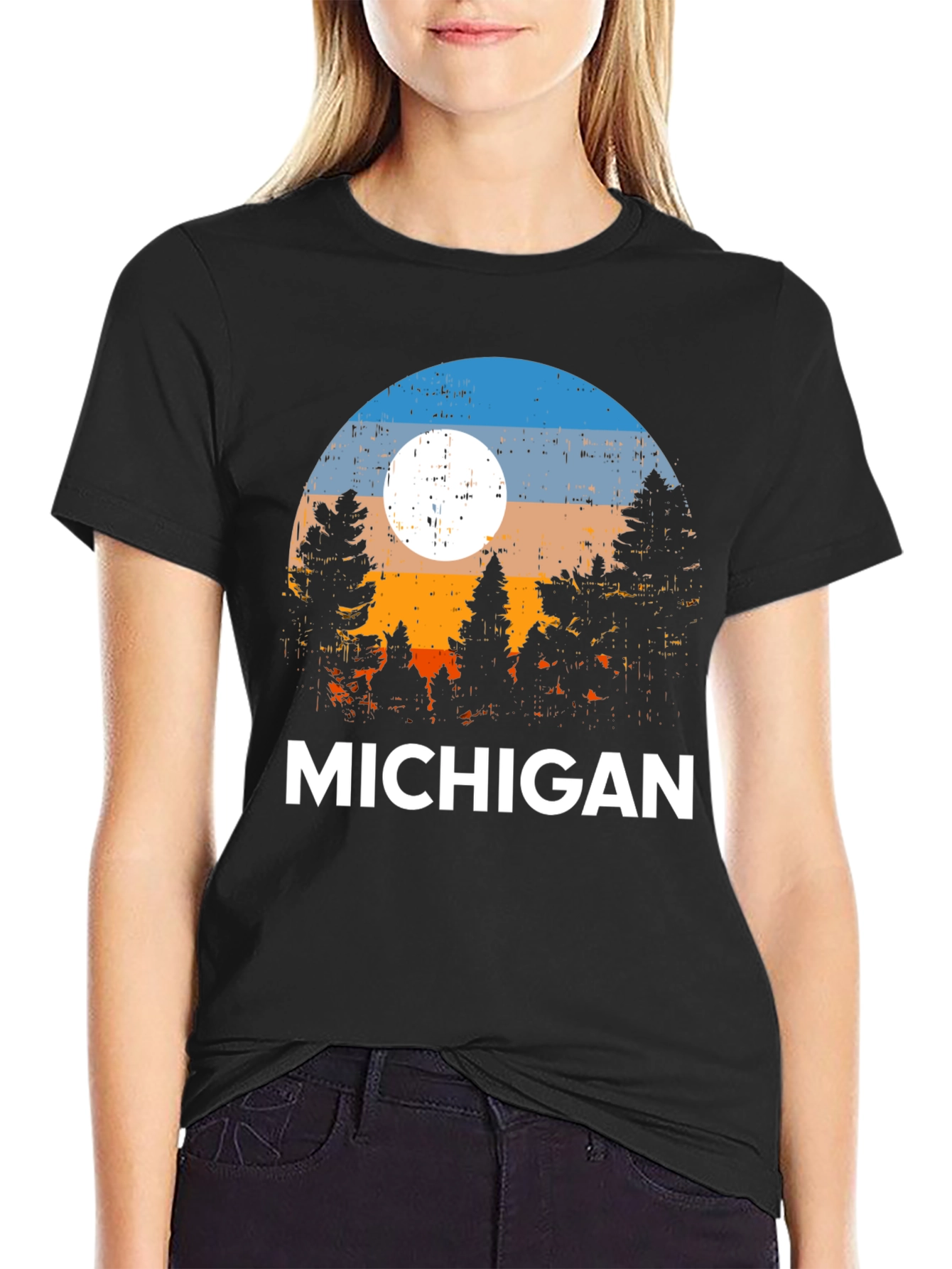 Michigan Forest T-Shirt - Retro Sunset Design