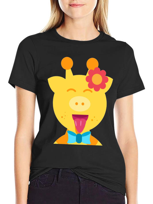 Giraffe Cartoon T-Shirt Fun Graphic Tee Mens Casual Top
