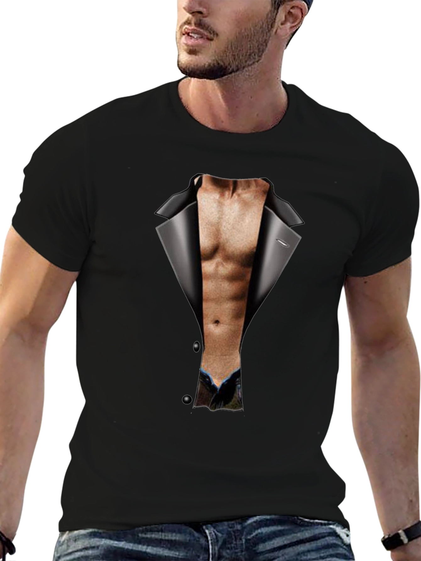 Mens Funny Tuxedo Body Print T-Shirt - Black