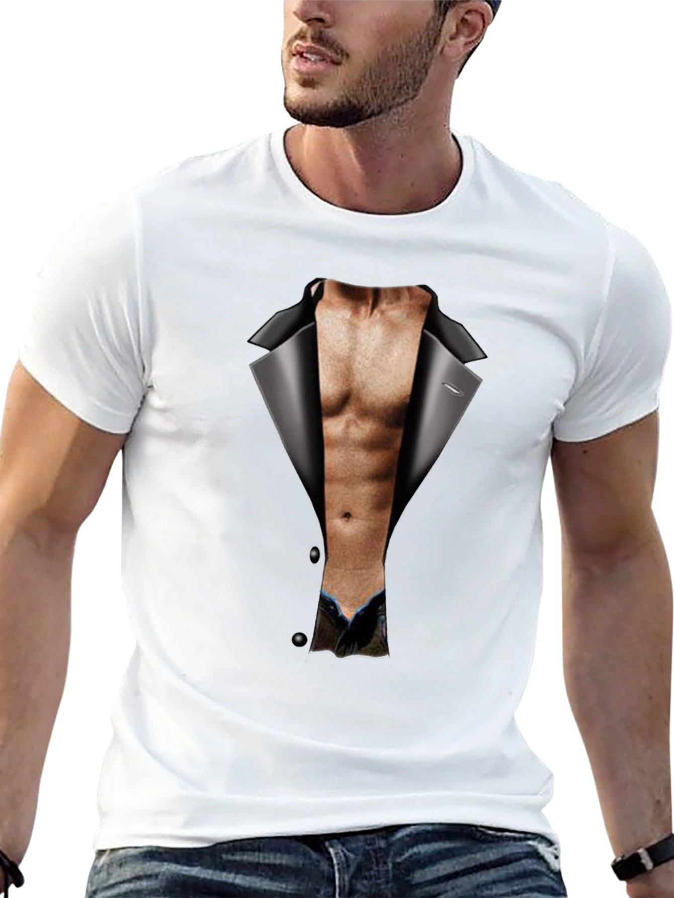 Mens Funny Tuxedo Body Print T-Shirt - Black
