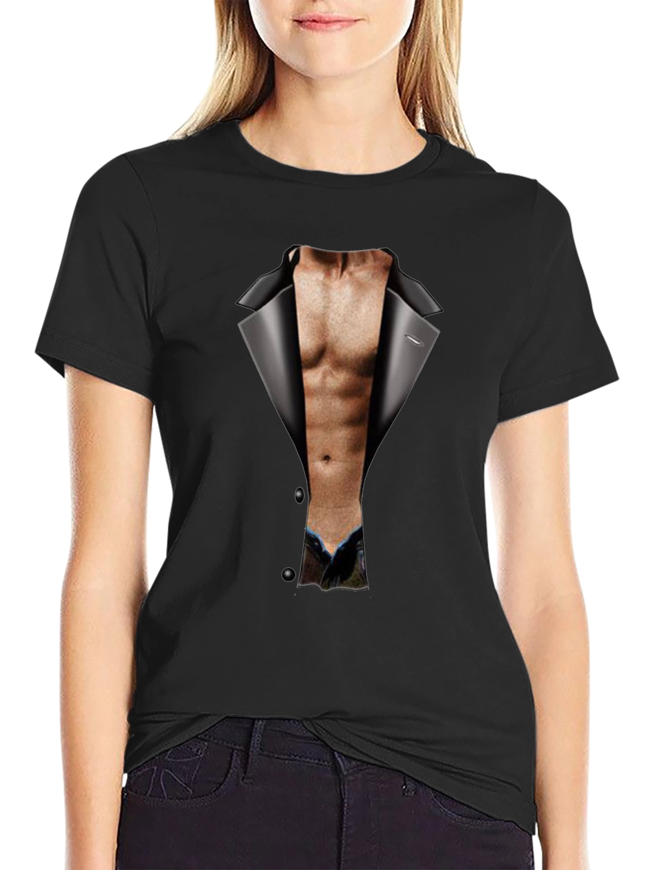 Mens Funny Tuxedo Body Print T-Shirt - Black
