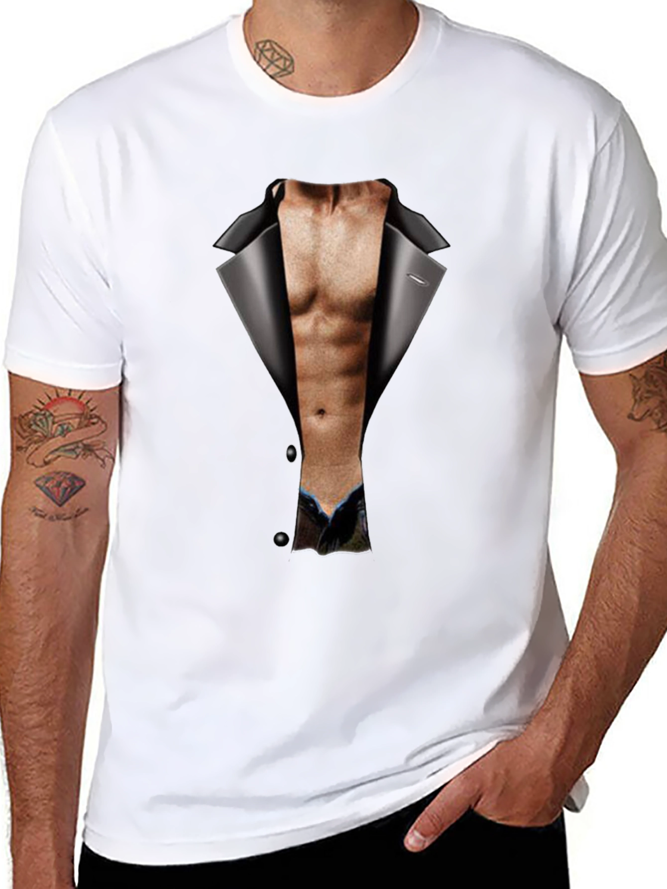 Mens Funny Tuxedo Body Print T-Shirt - Black