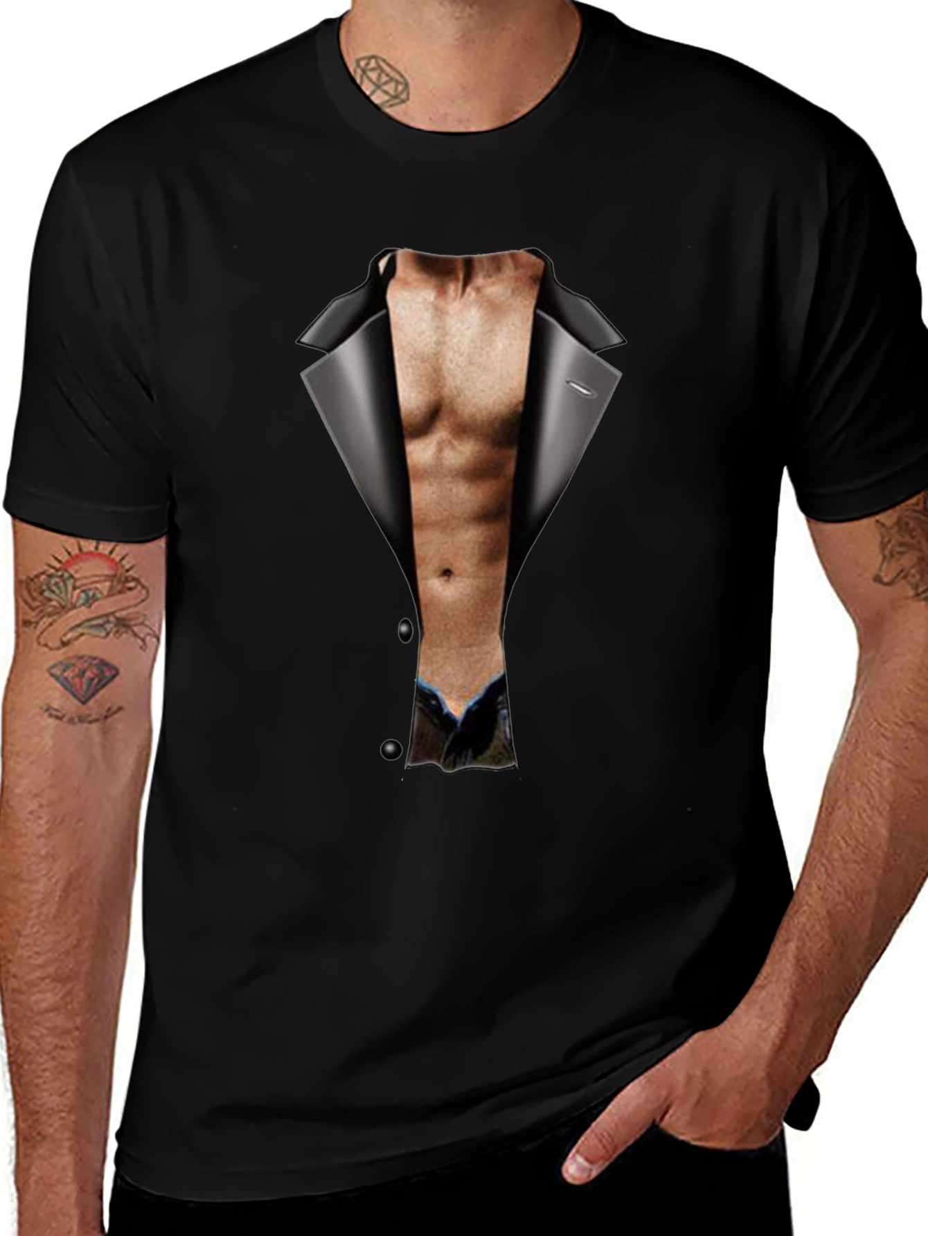 Mens Funny Tuxedo Body Print T-Shirt - Black