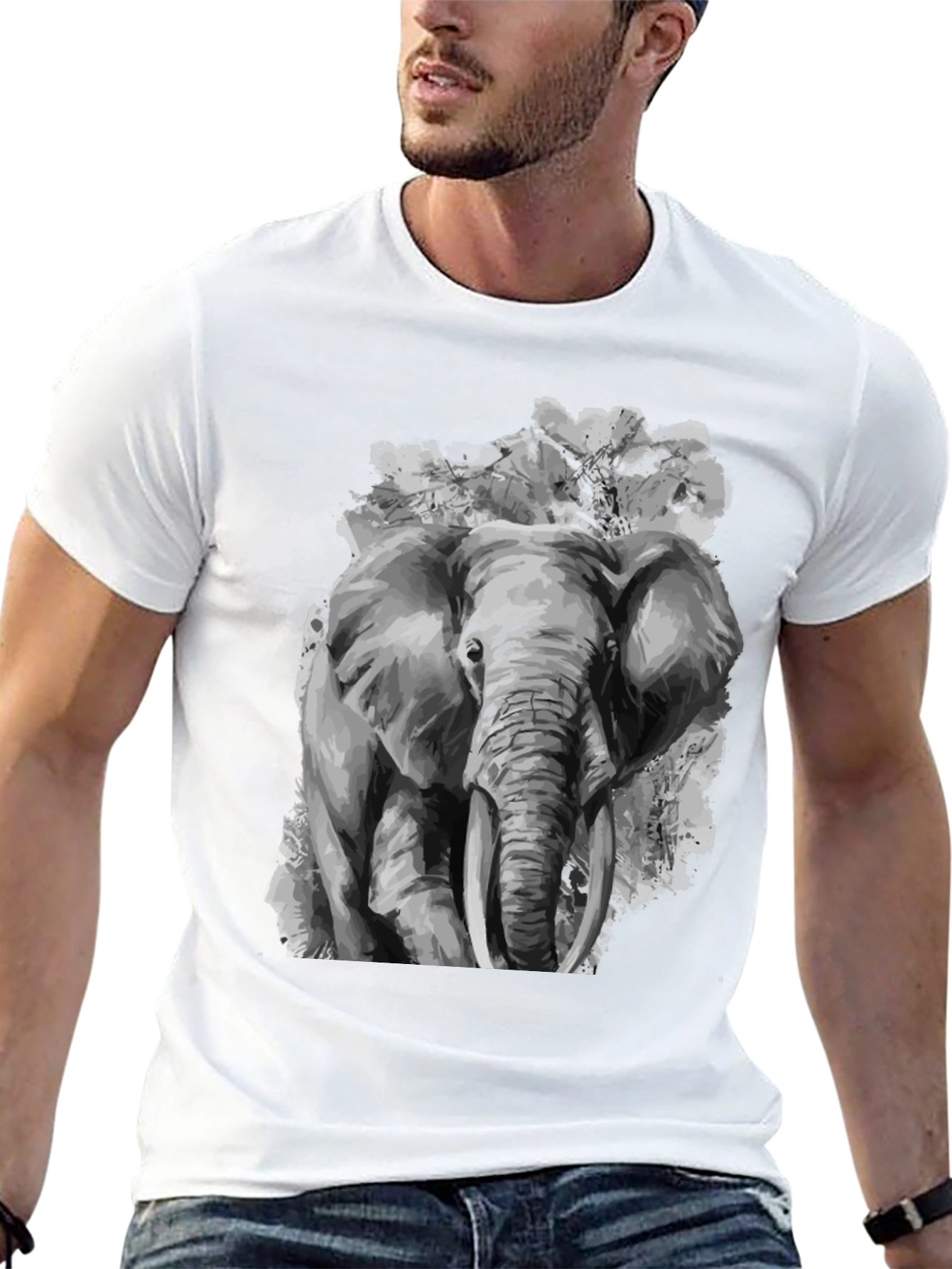 Elephant Graphic Print Black T-Shirt