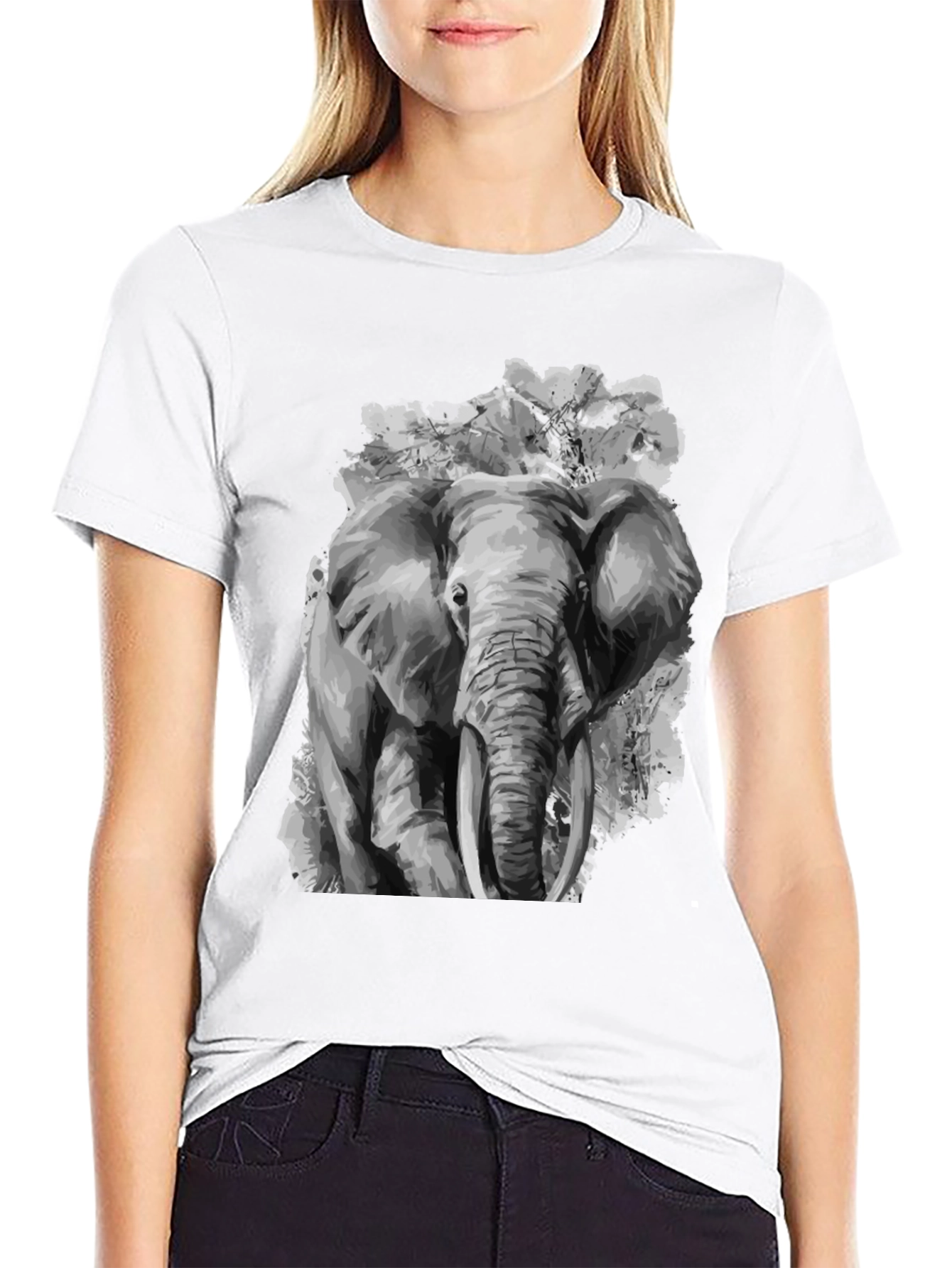 Elephant Graphic Print Black T-Shirt