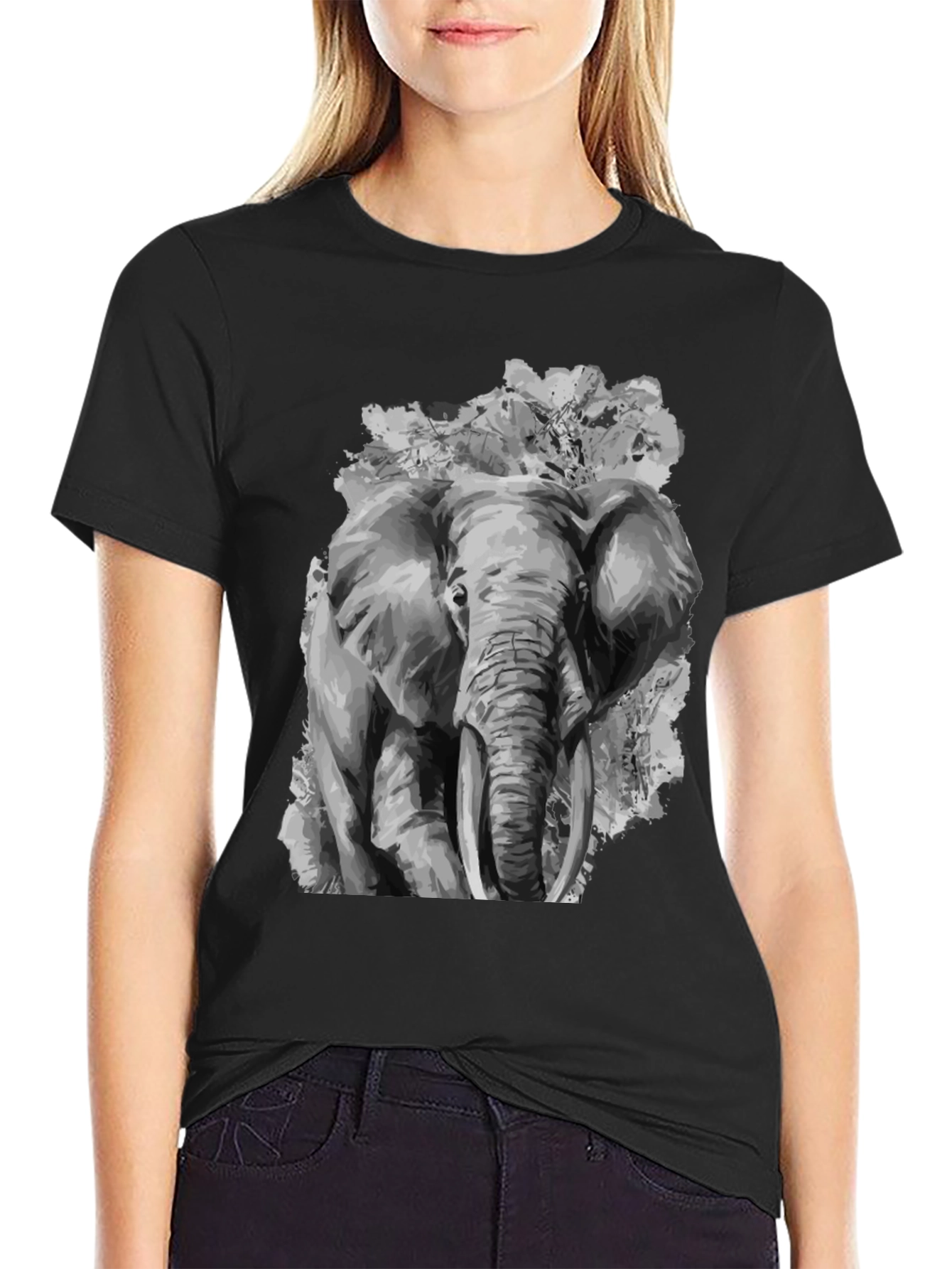 Elephant Graphic Print Black T-Shirt