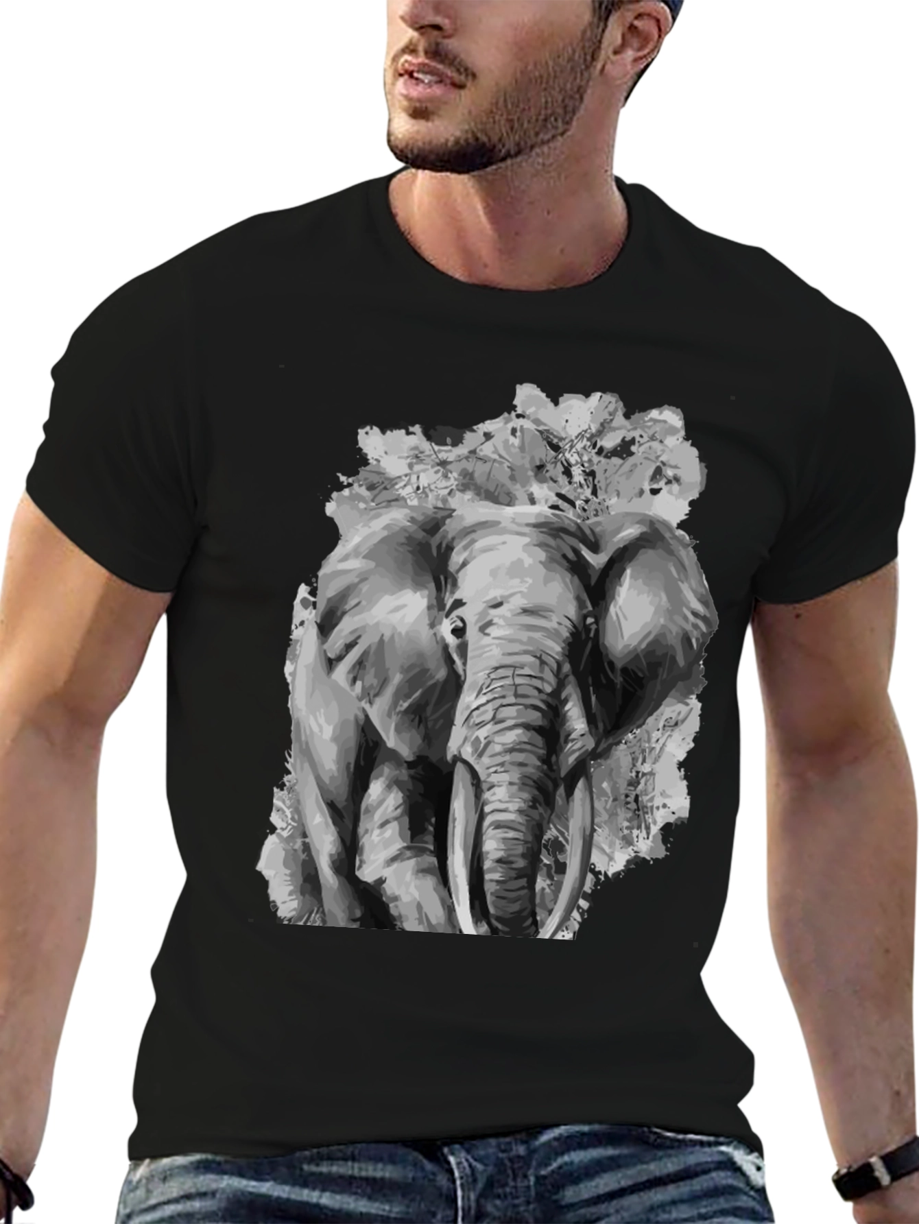 Elephant Graphic Print Black T-Shirt