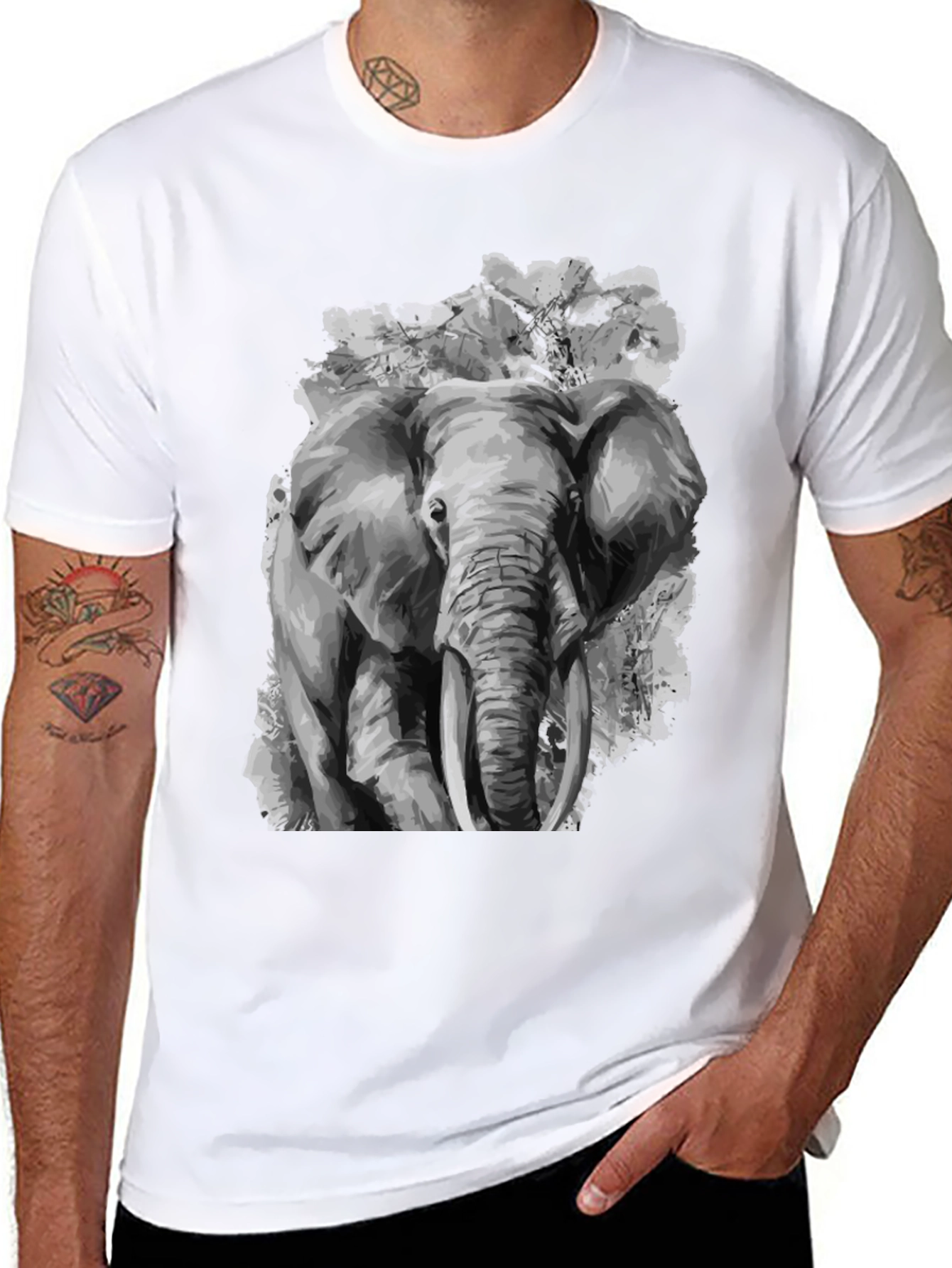 Elephant Graphic Print Black T-Shirt