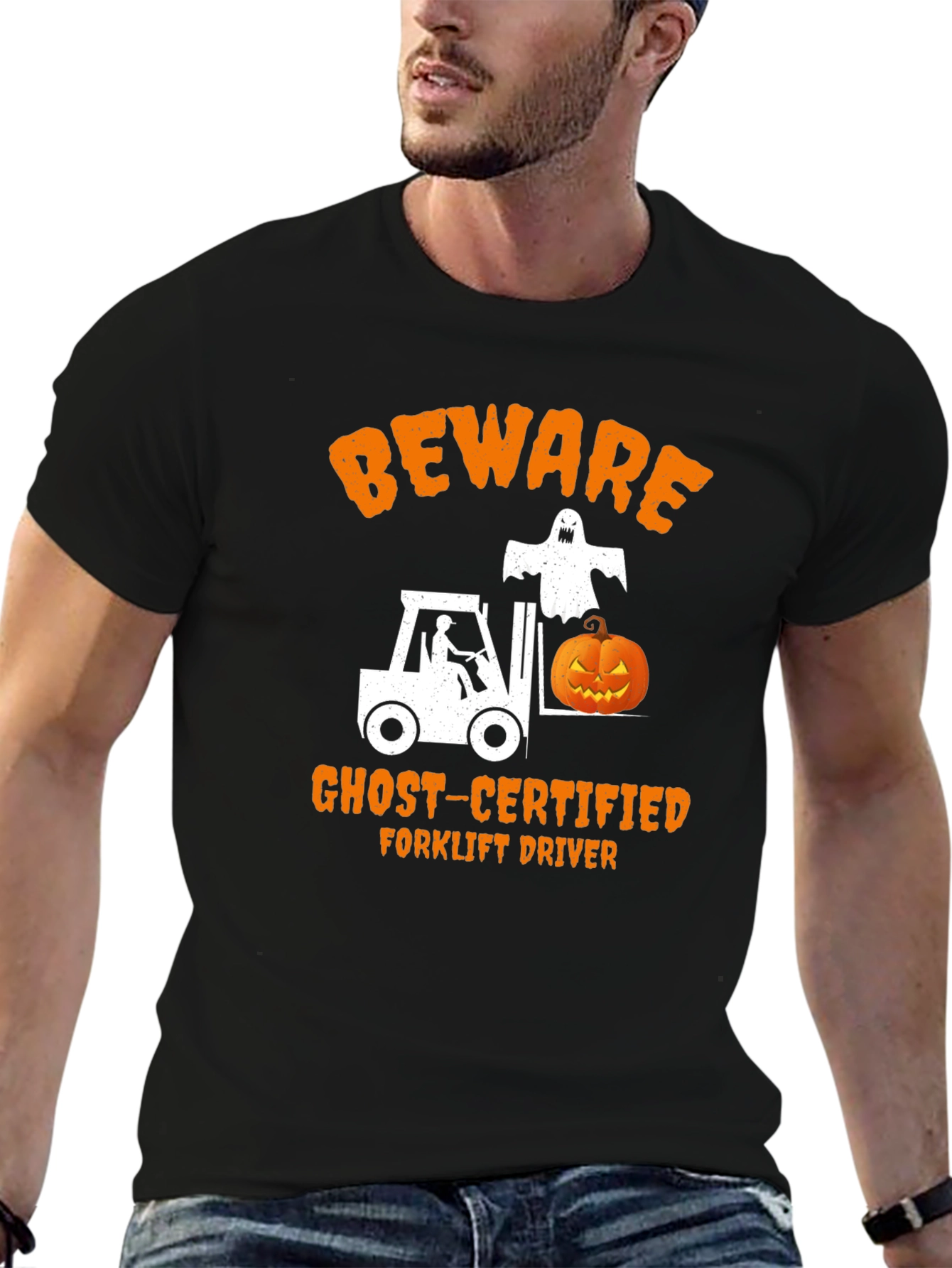 Beware Ghost-Certified Forklift Driver Halloween T-Shirt
