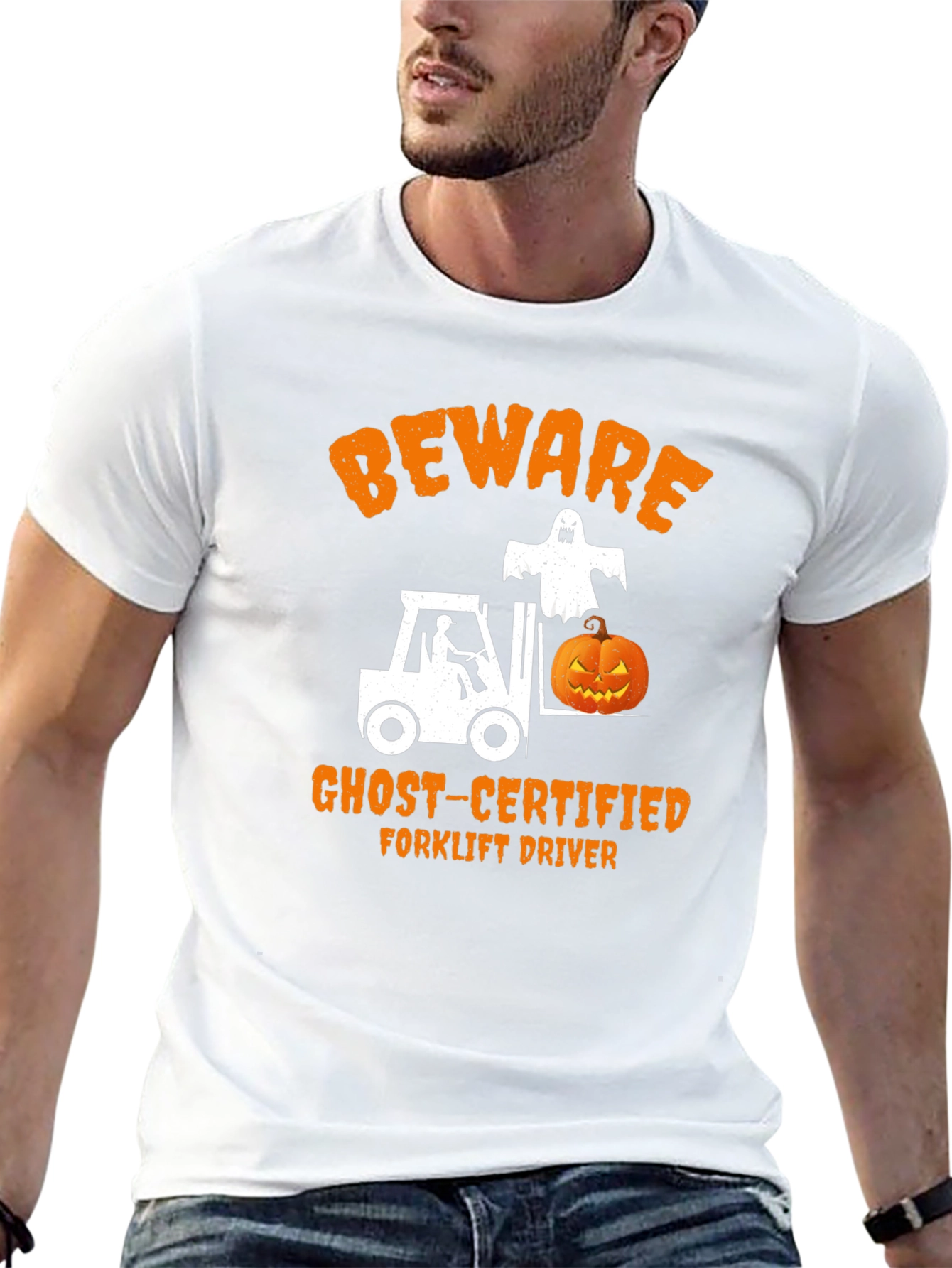 Beware Ghost-Certified Forklift Driver Halloween T-Shirt