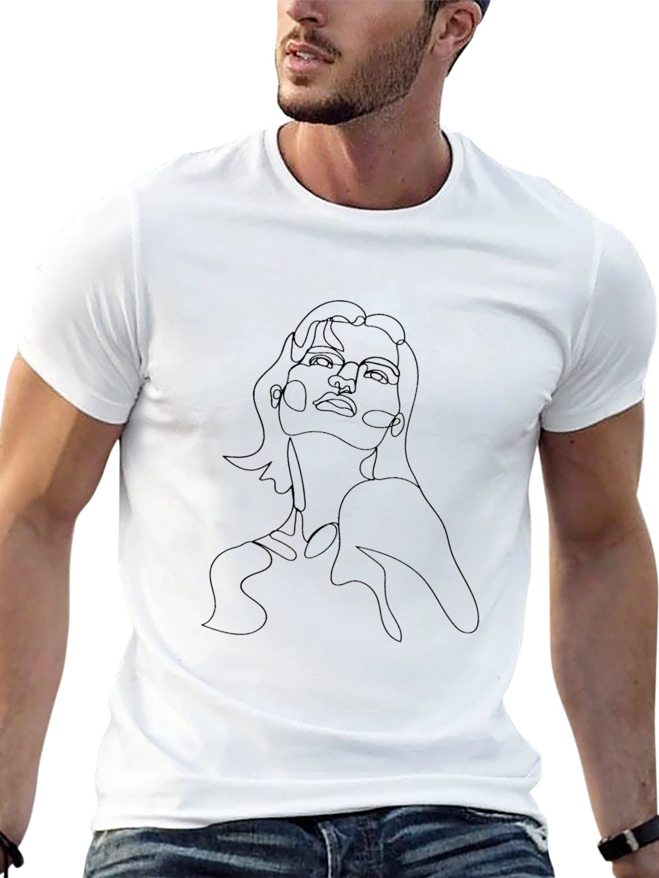 Minimalist Woman Portrait Black T-Shirt
